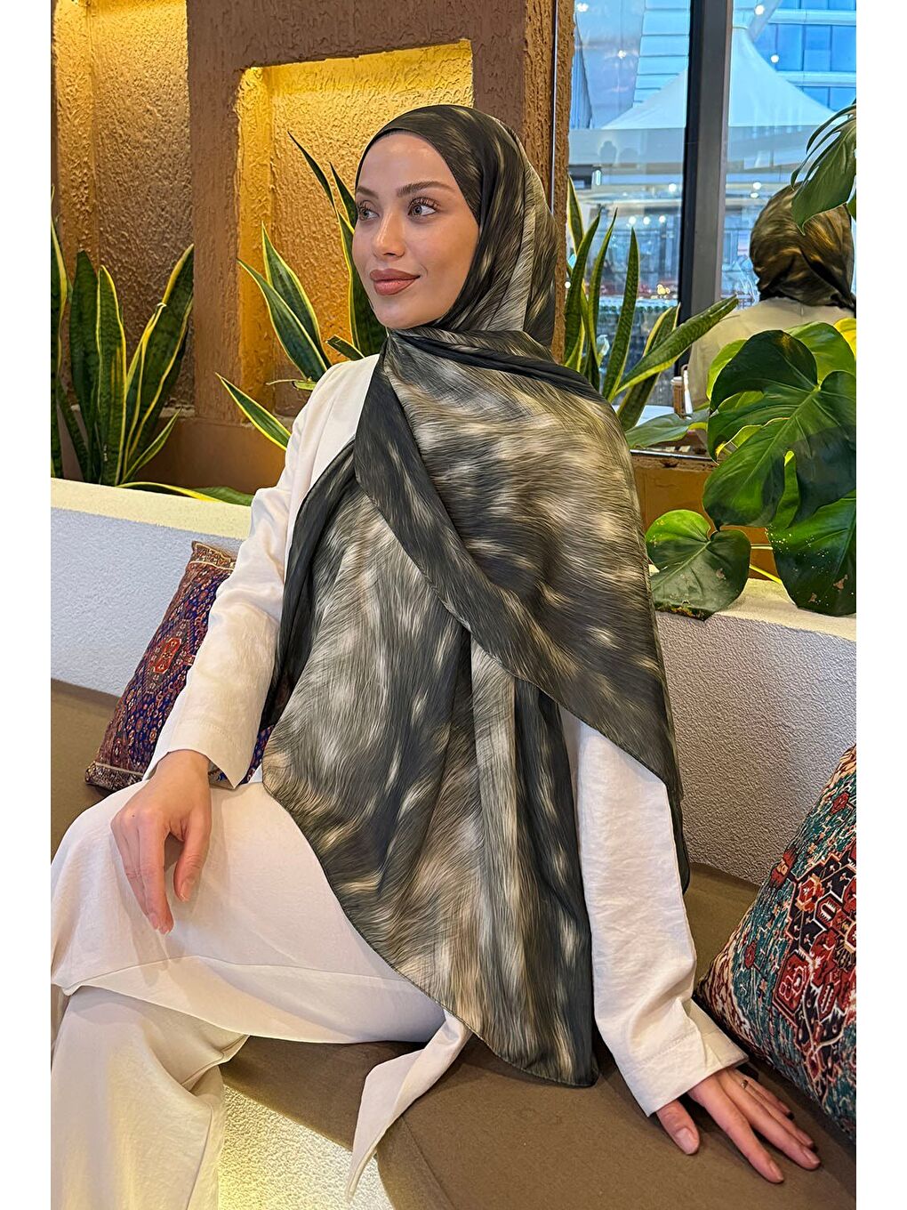 Ceylan Desen Soft Şal Haki-2