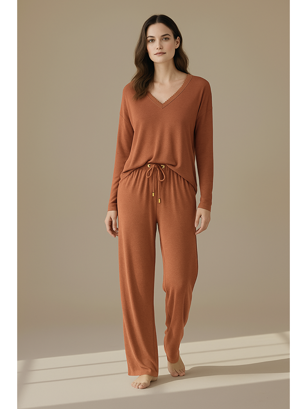 Kahverengi Kadın Uzun Kollu Üst Moka