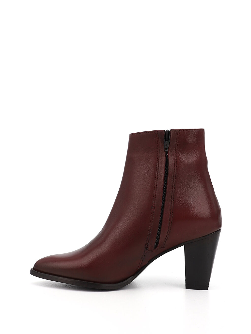 Bordo Kadın BORDO Fermuarlı Sivri Burun Hakiki Deri Bot-2