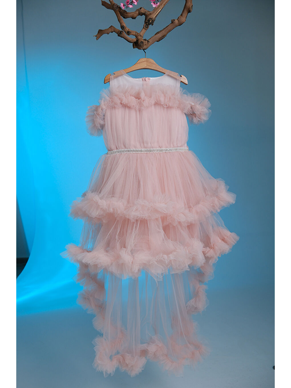 Turuncu Tüllü Fırfırlı Prenses Kız Çocuk Abiye ABY.2328-5