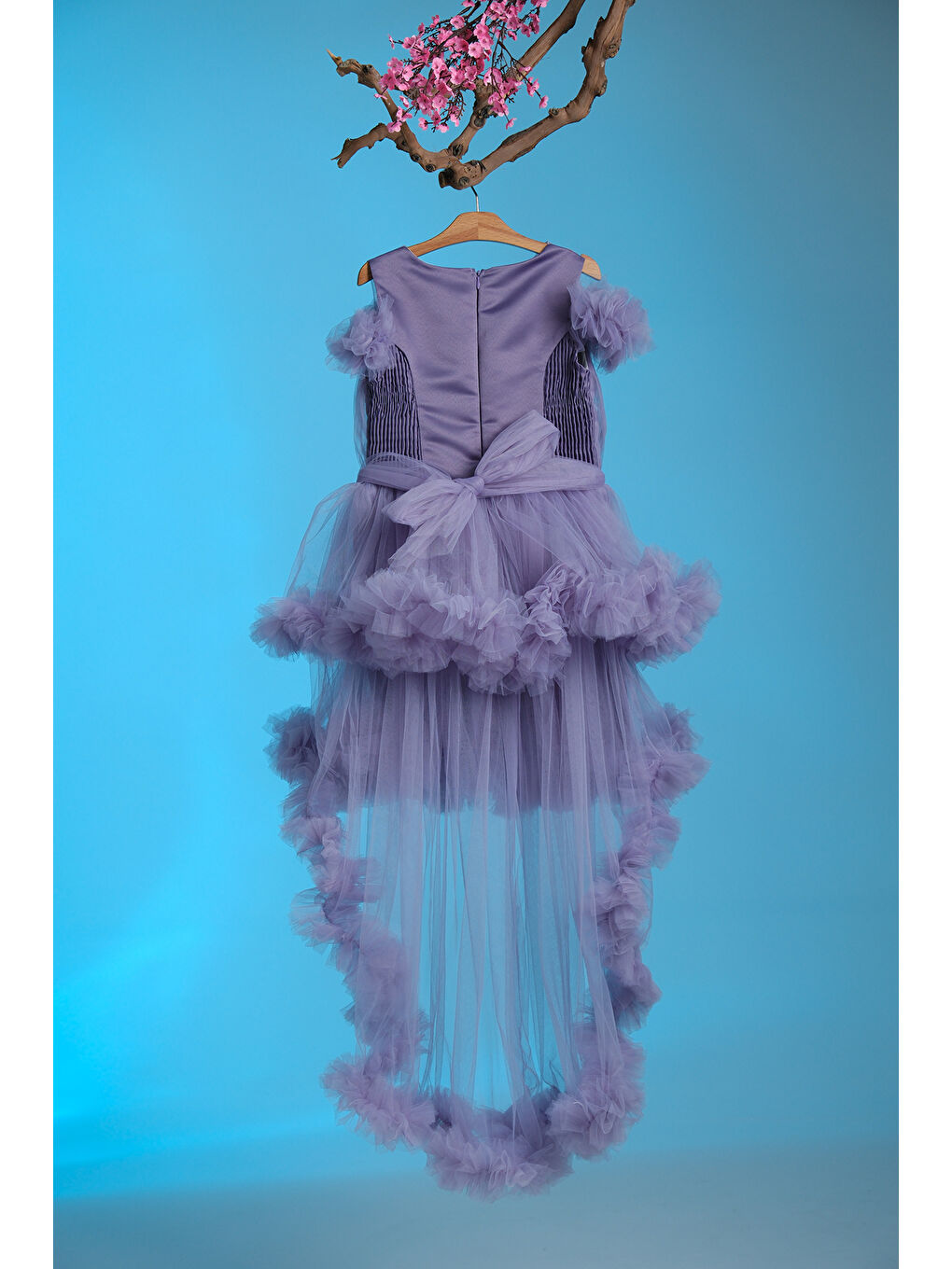 Lila Tüllü Fırfırlı Prenses Kız Çocuk Abiye ABY.2328-4