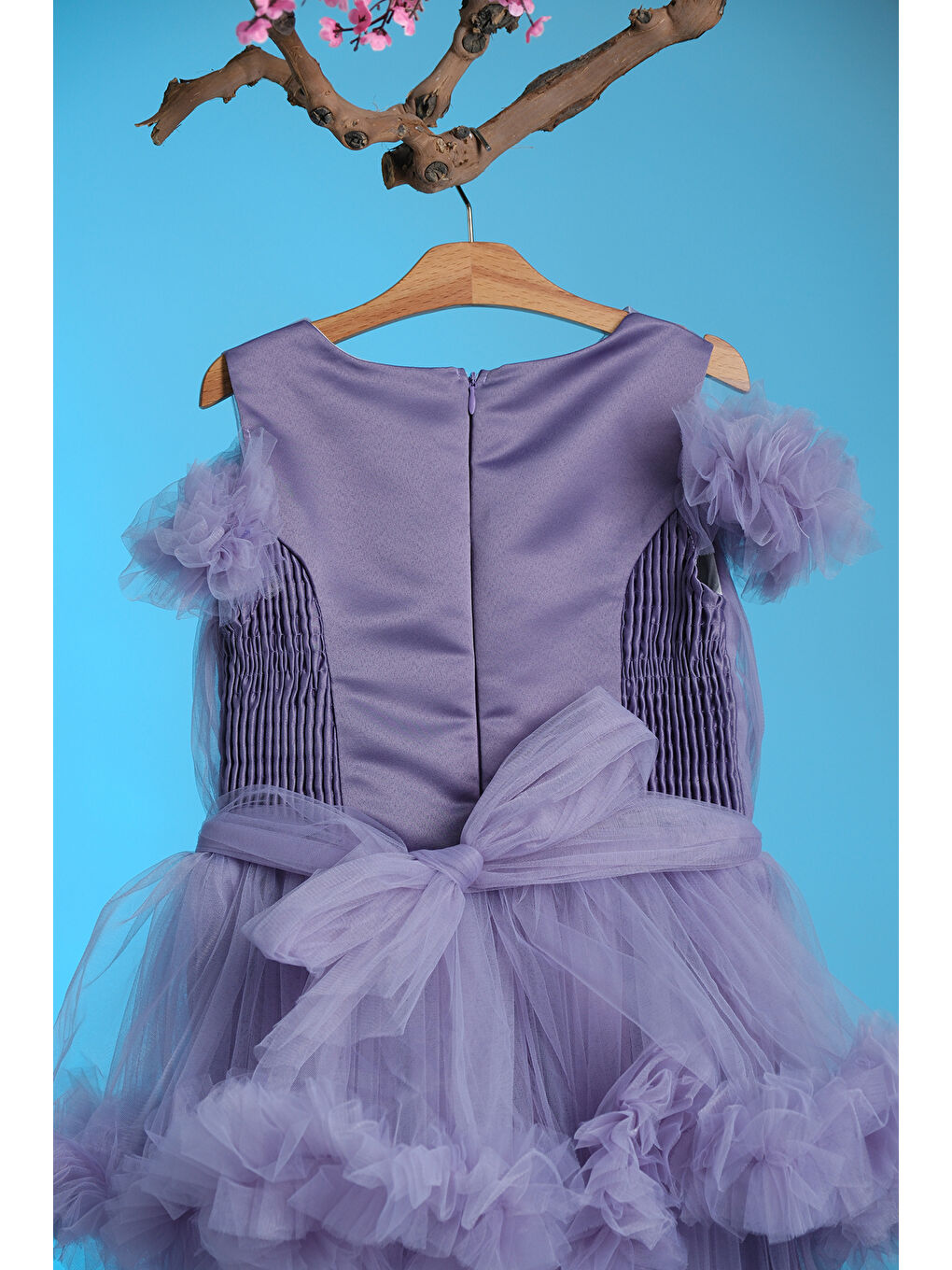 Lila Tüllü Fırfırlı Prenses Kız Çocuk Abiye ABY.2328-5