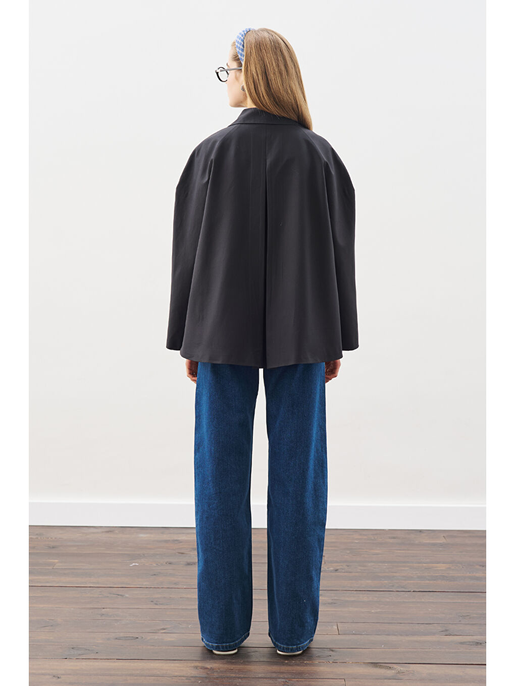 Kontrast Yakalı Trençkot Siyah-4