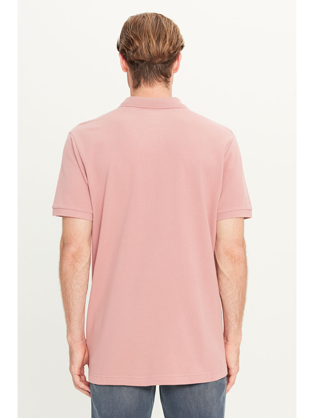 %100 Pamuk Regular Fit Normal Kesim Açık Pembe Polo Yaka Tişört-4