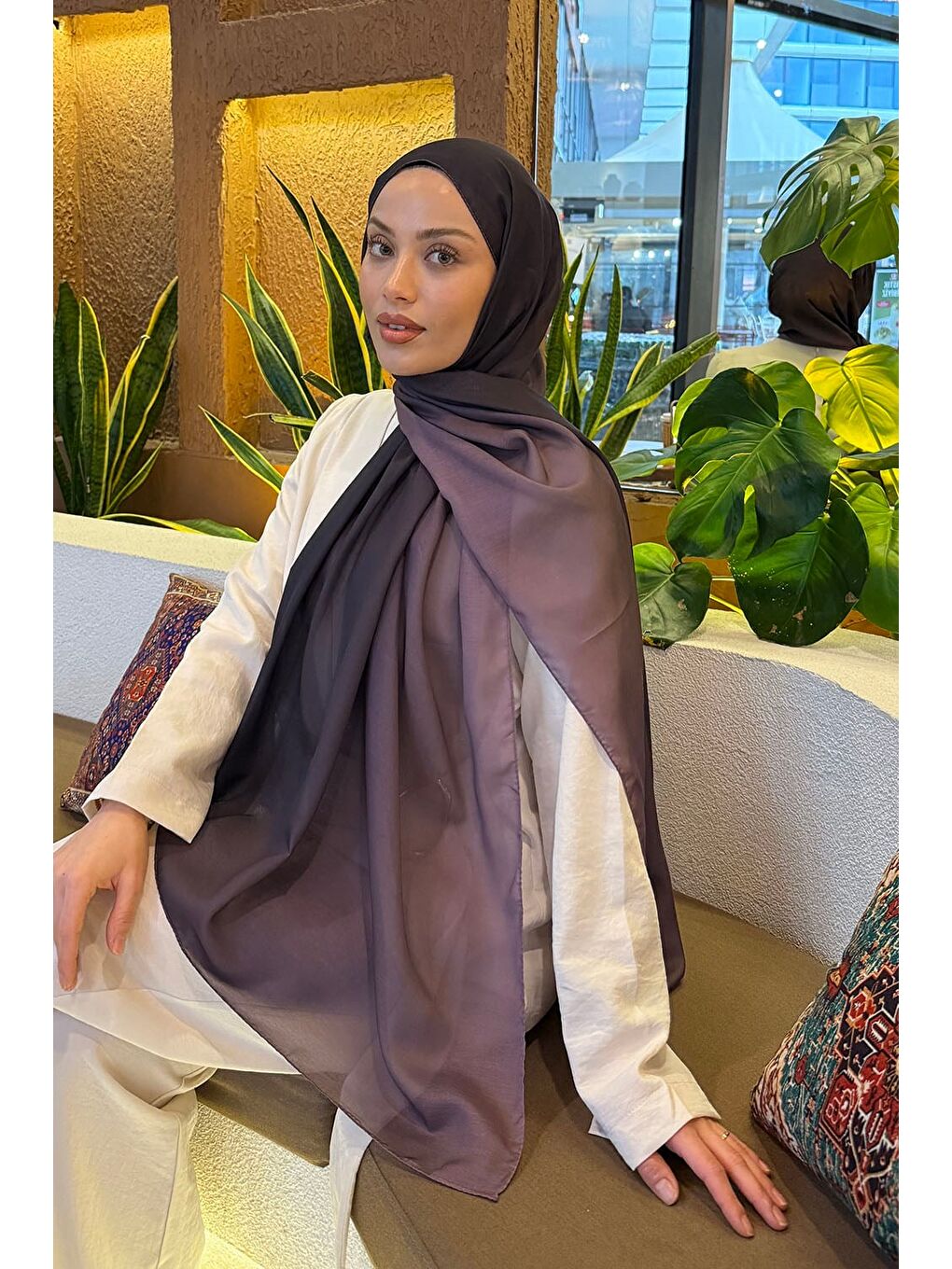 Degrade Desen Soft Şal Mürdüm-1