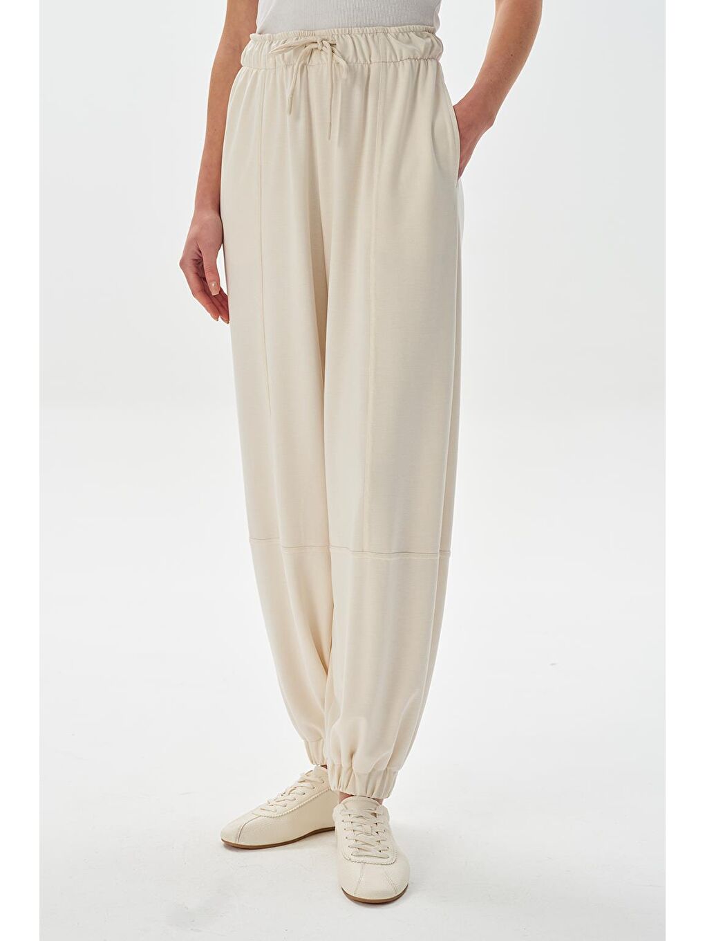 Modal Örme Extra Bol Jogger Pantolon Ekru-2