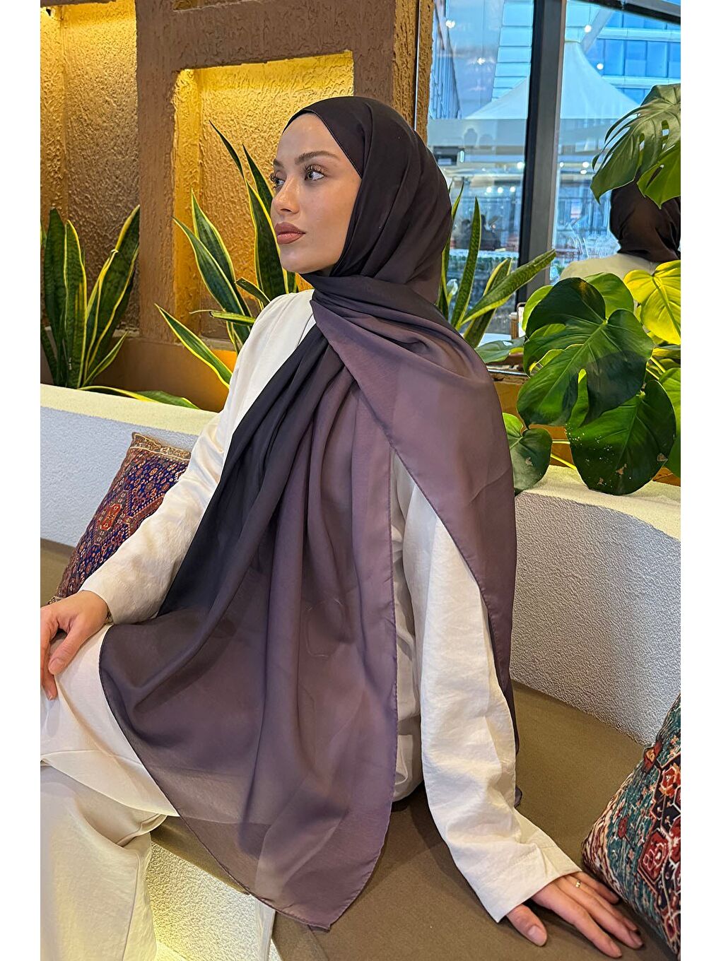 Degrade Desen Soft Şal Mürdüm-2