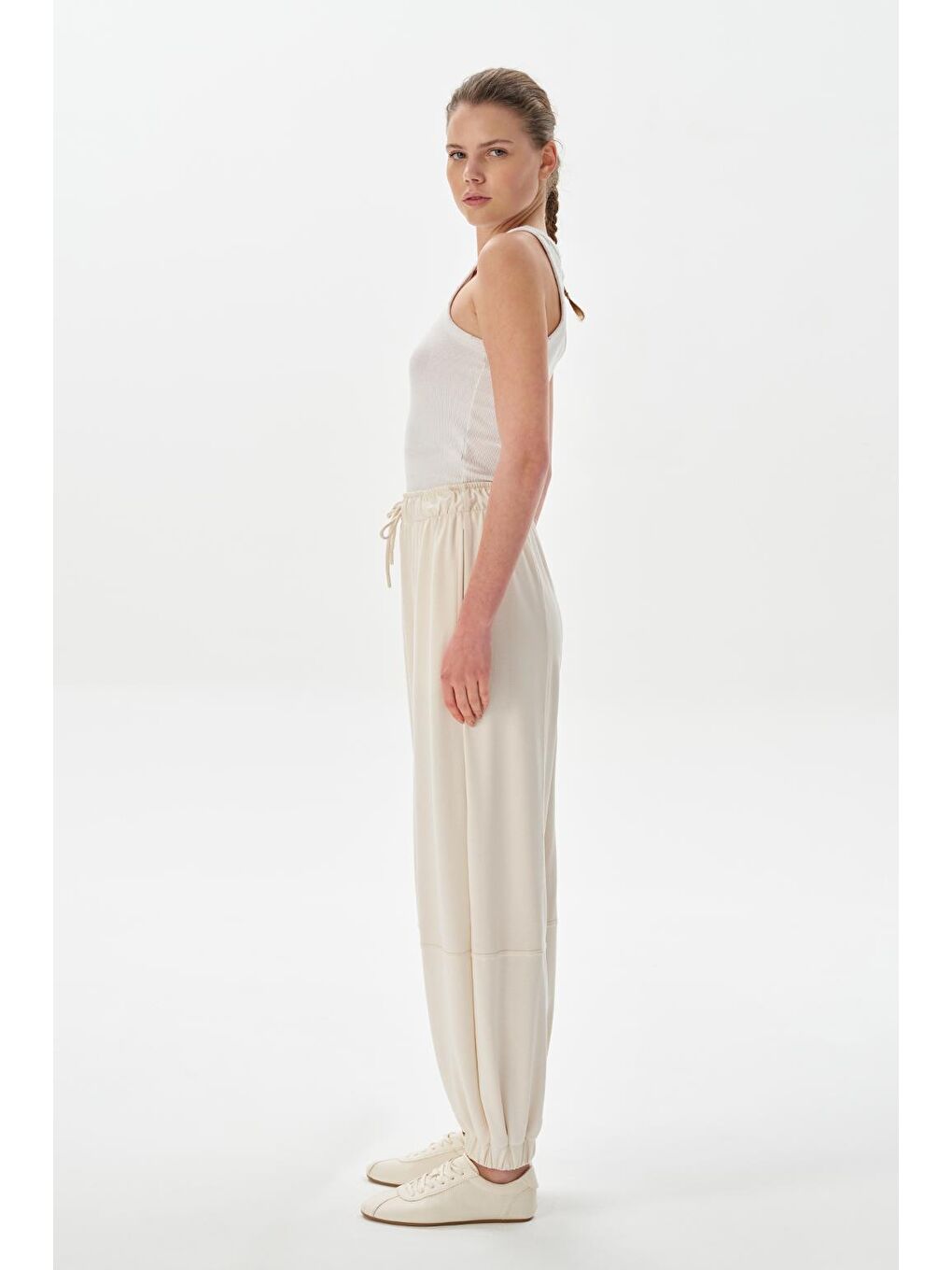 Modal Örme Extra Bol Jogger Pantolon Ekru-3