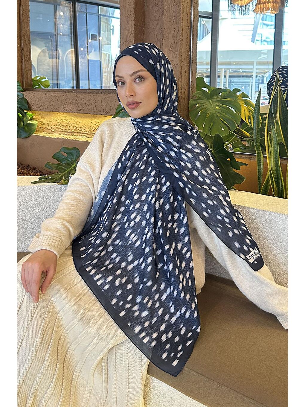 Ceylan Desen Soft Şal Lacivert-1