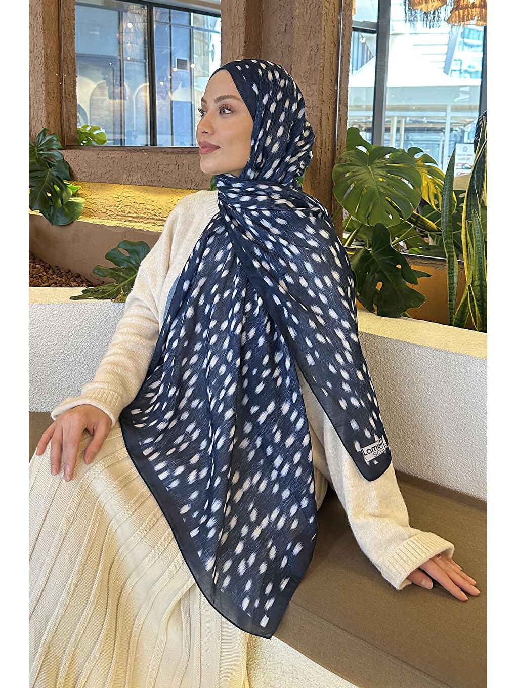 Ceylan Desen Soft Şal Lacivert-2