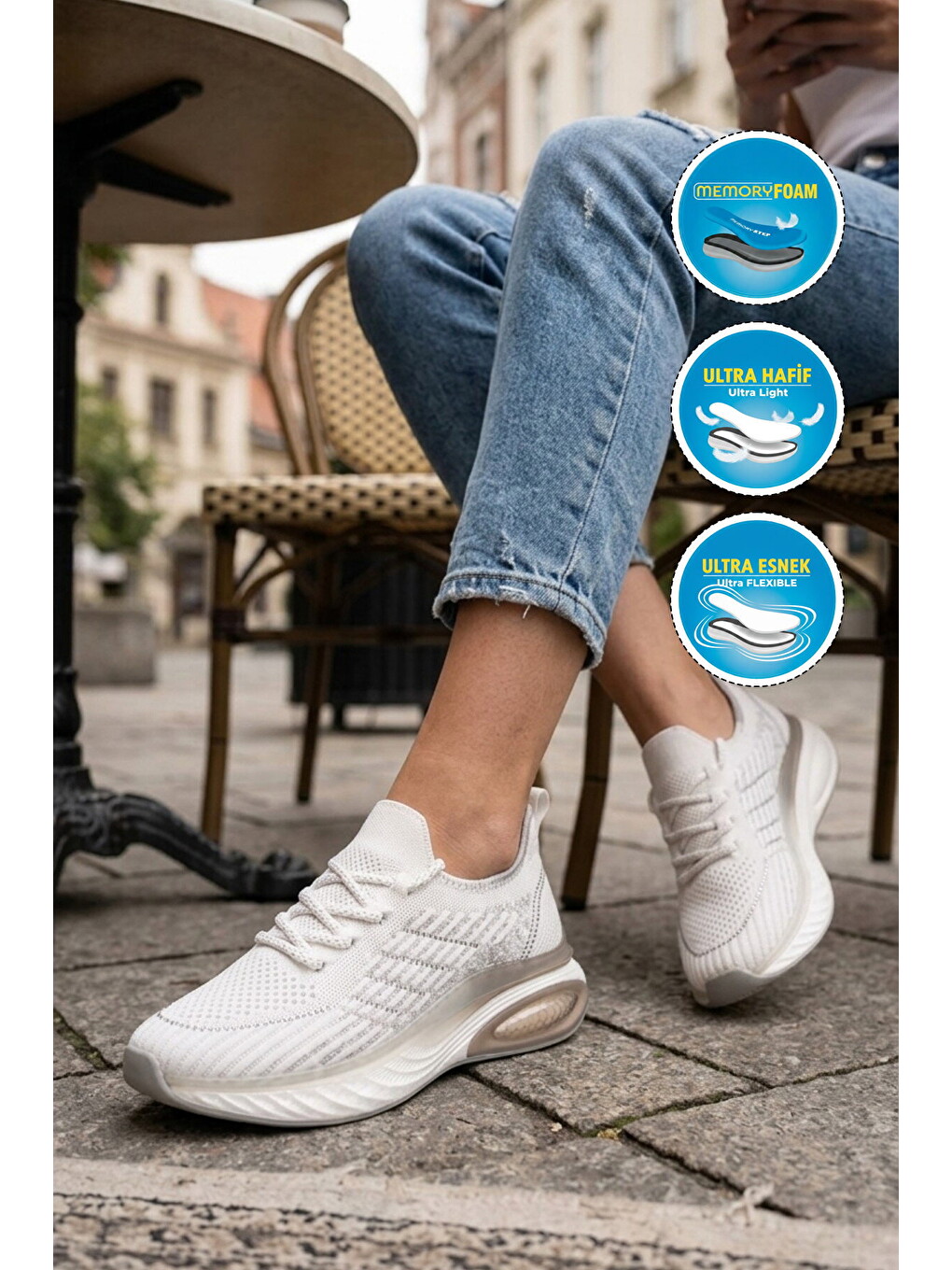 Beyaz Geniş Kalıp Anorak Hafızalı Rahat Tabanlı Kadın Yürüyüş Ve Spor Ayakkabı Sneaker B264 Z-2