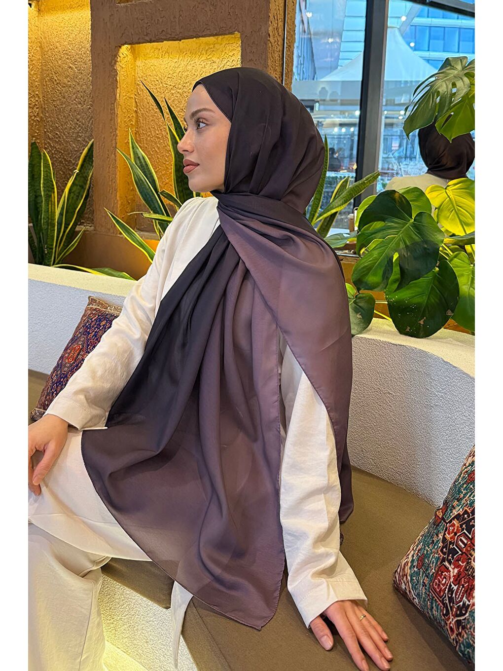 Degrade Desen Soft Şal Mürdüm-3