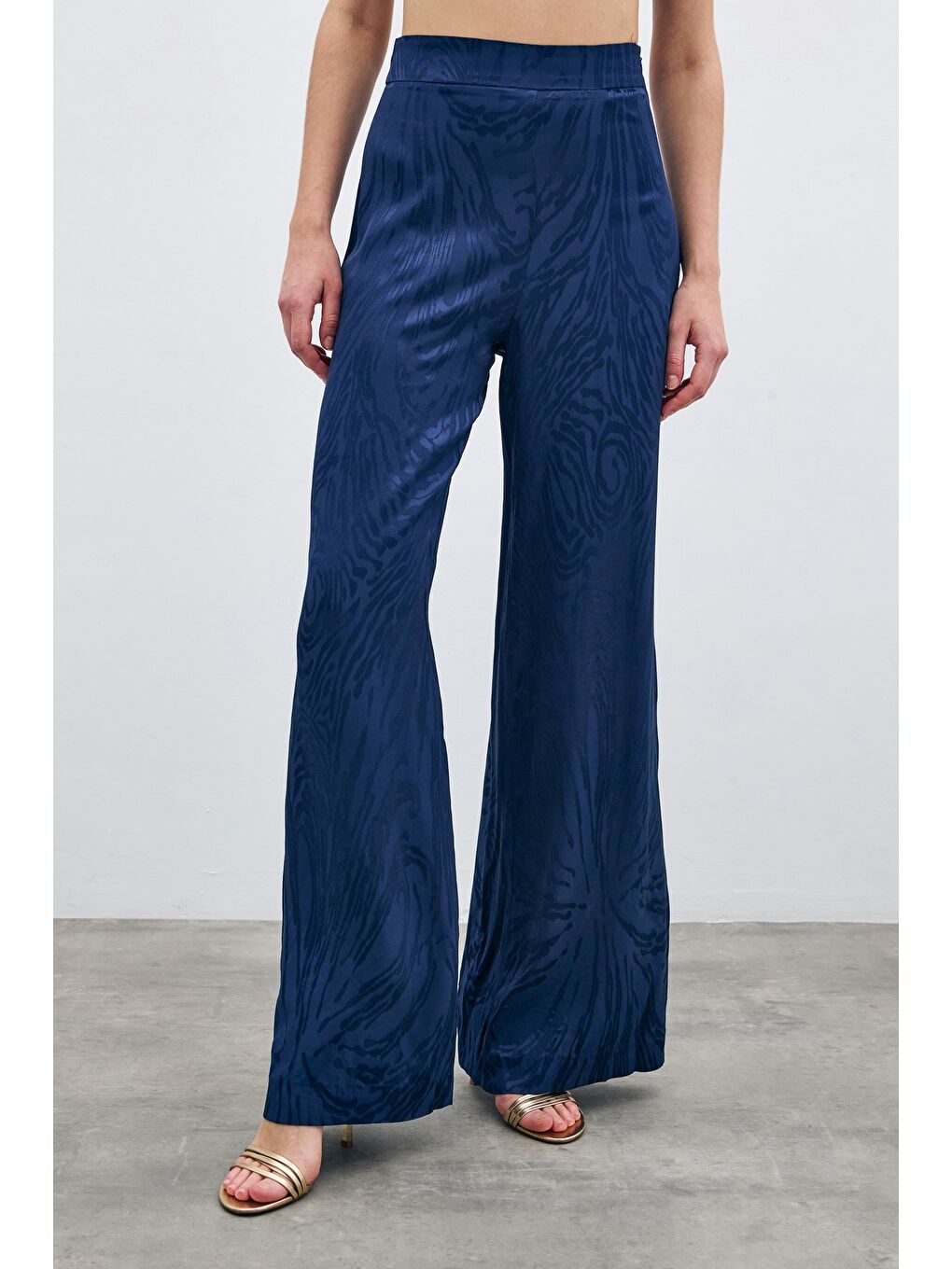 Yüksek Bel Desenli Pantolon - Lacivert-3