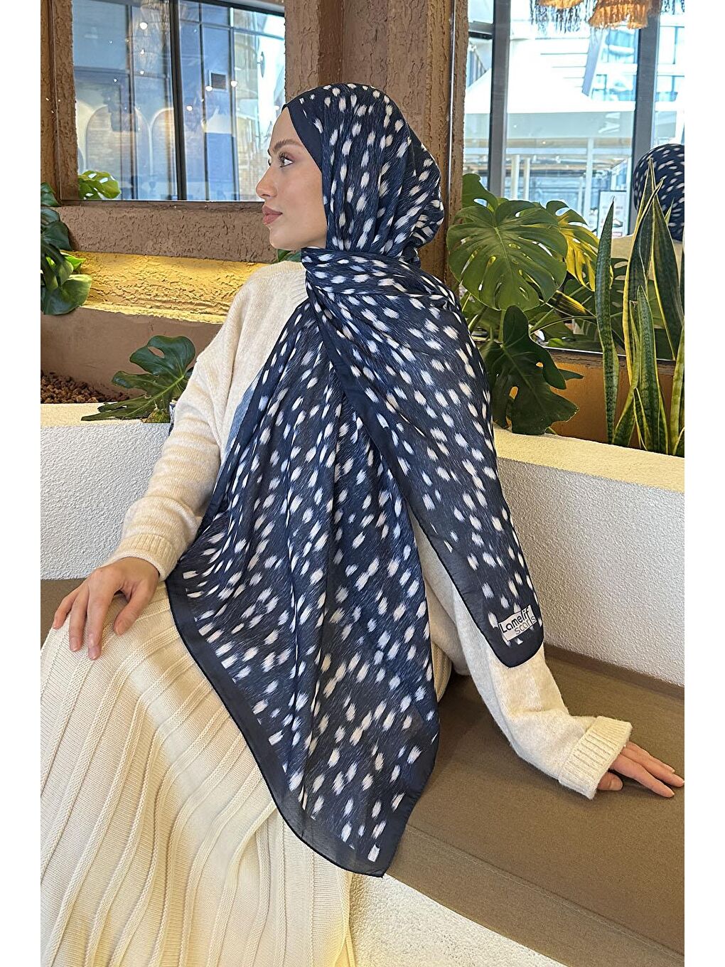 Ceylan Desen Soft Şal Lacivert-3