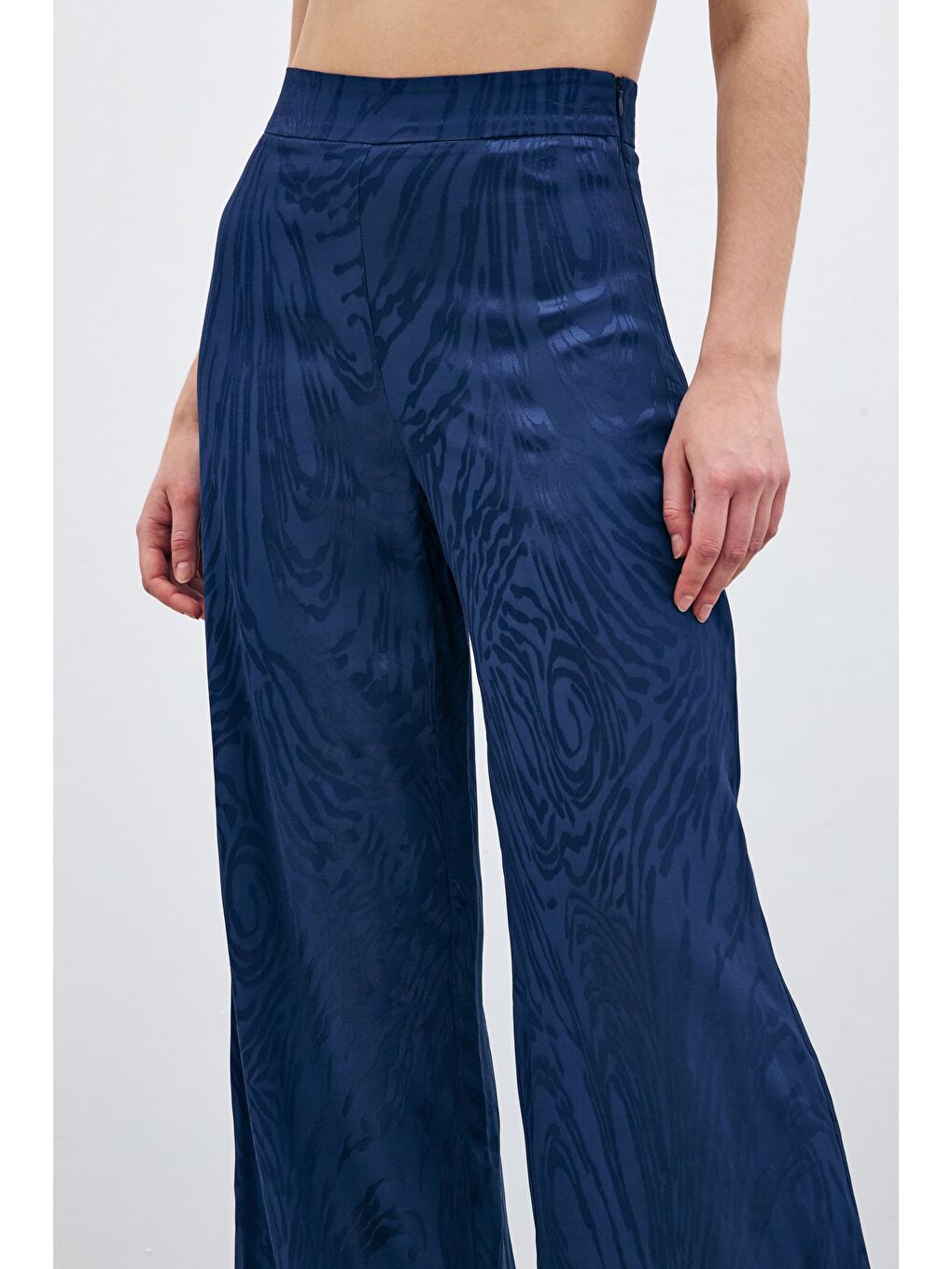 Yüksek Bel Desenli Pantolon - Lacivert-4