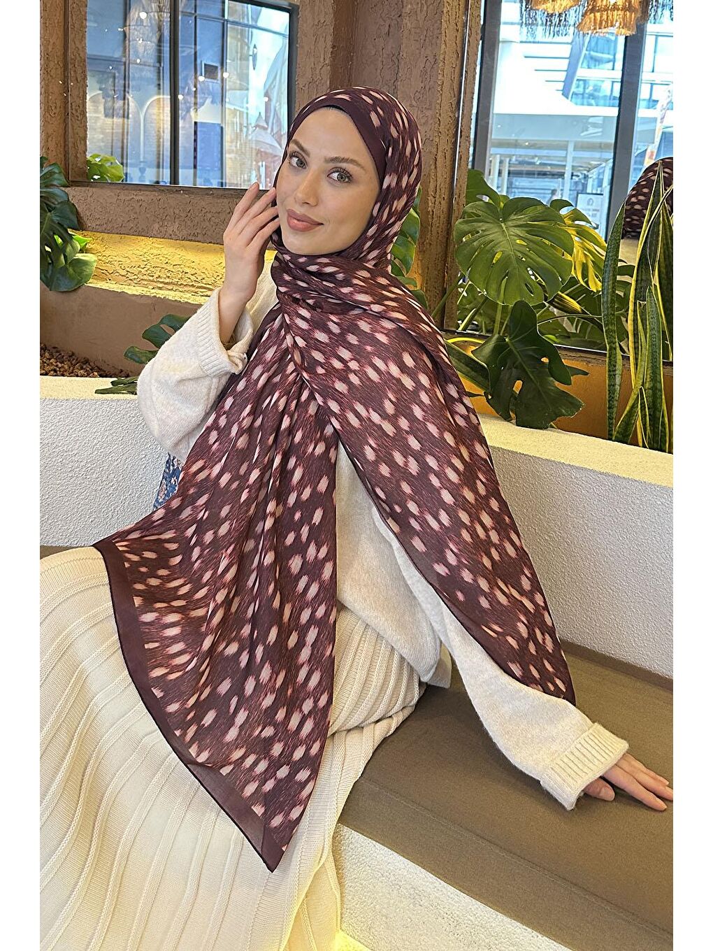 Ceylan Desen Soft Şal Bordo