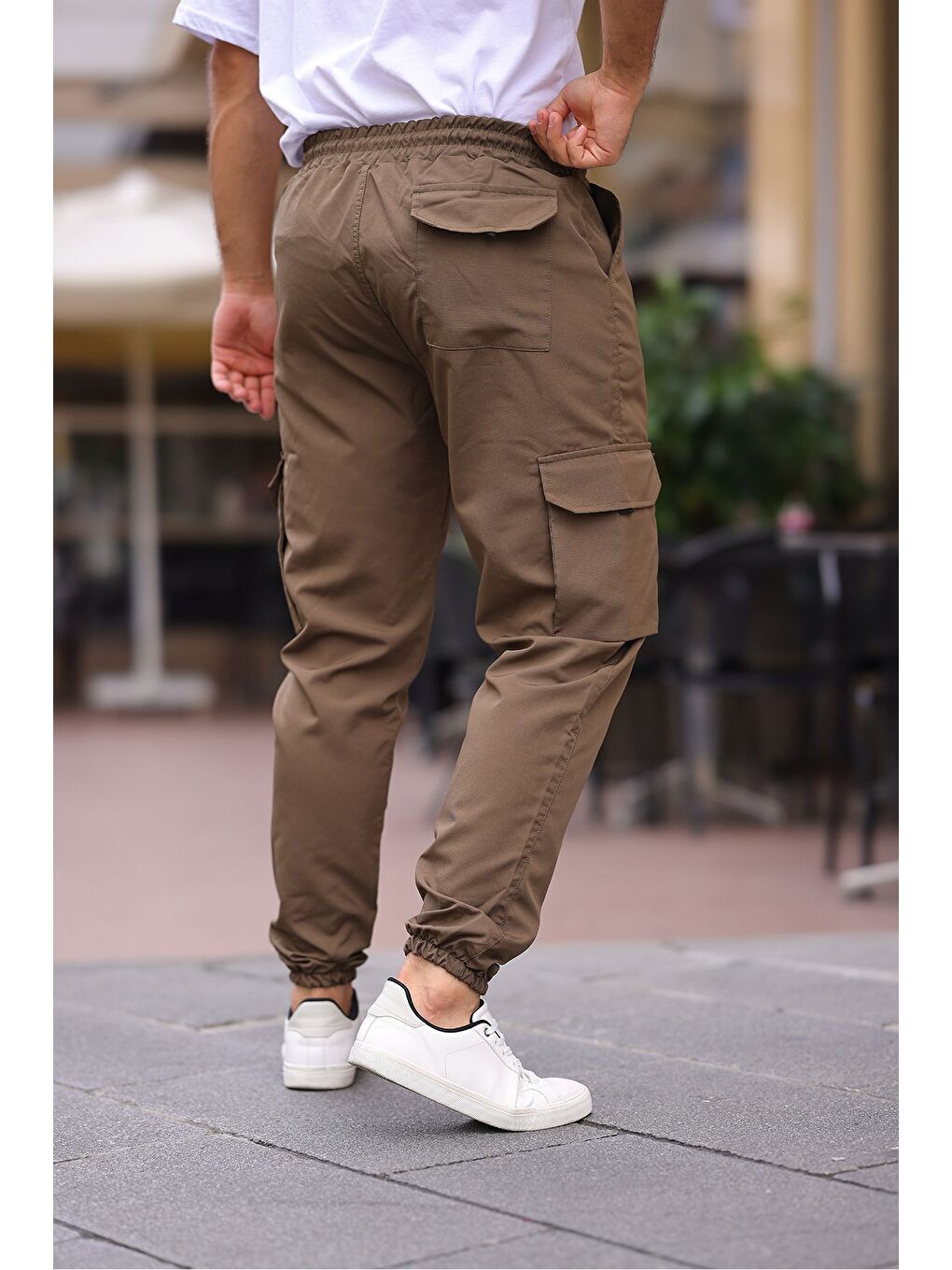 Yeşil Erkek Paraşüt Kumaş Tarz Cepli Paça Ve Bel Lastikli Jogger Spor Pantolon-5