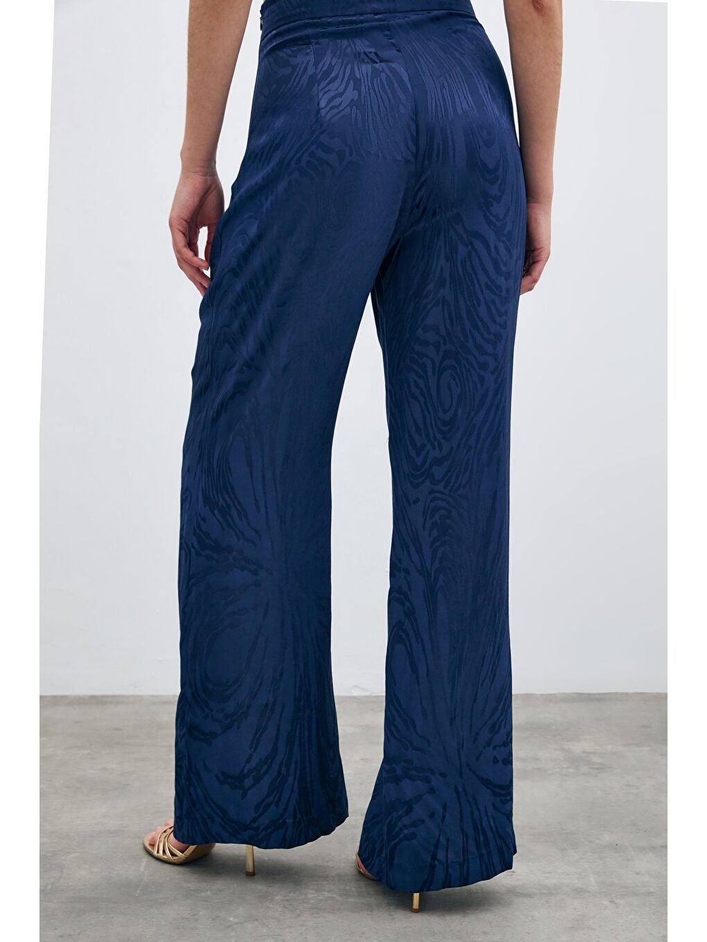 Yüksek Bel Desenli Pantolon - Lacivert-5