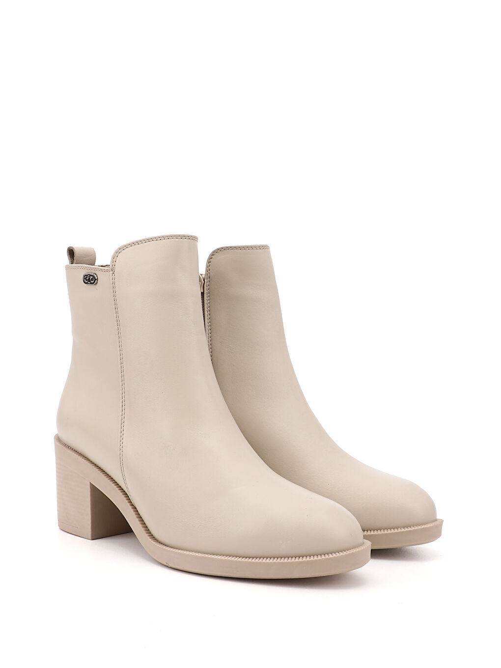 Bej Kadın BEJ-CAMEL Fermuarlı Kalın Topuklu Hakiki Deri Bot-1