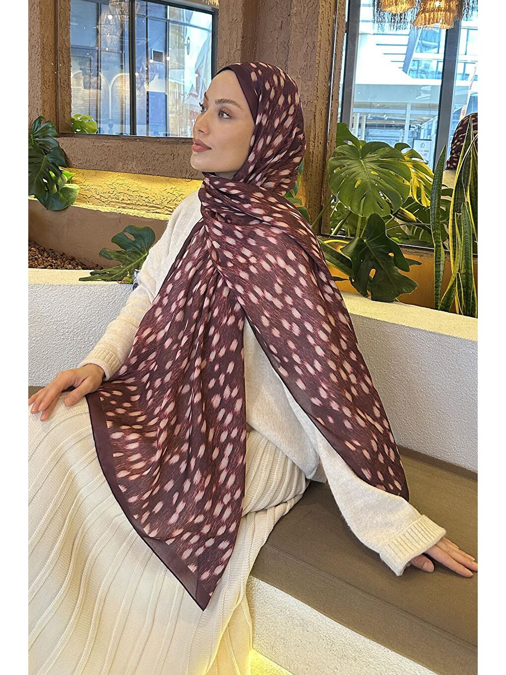 Ceylan Desen Soft Şal Bordo-2