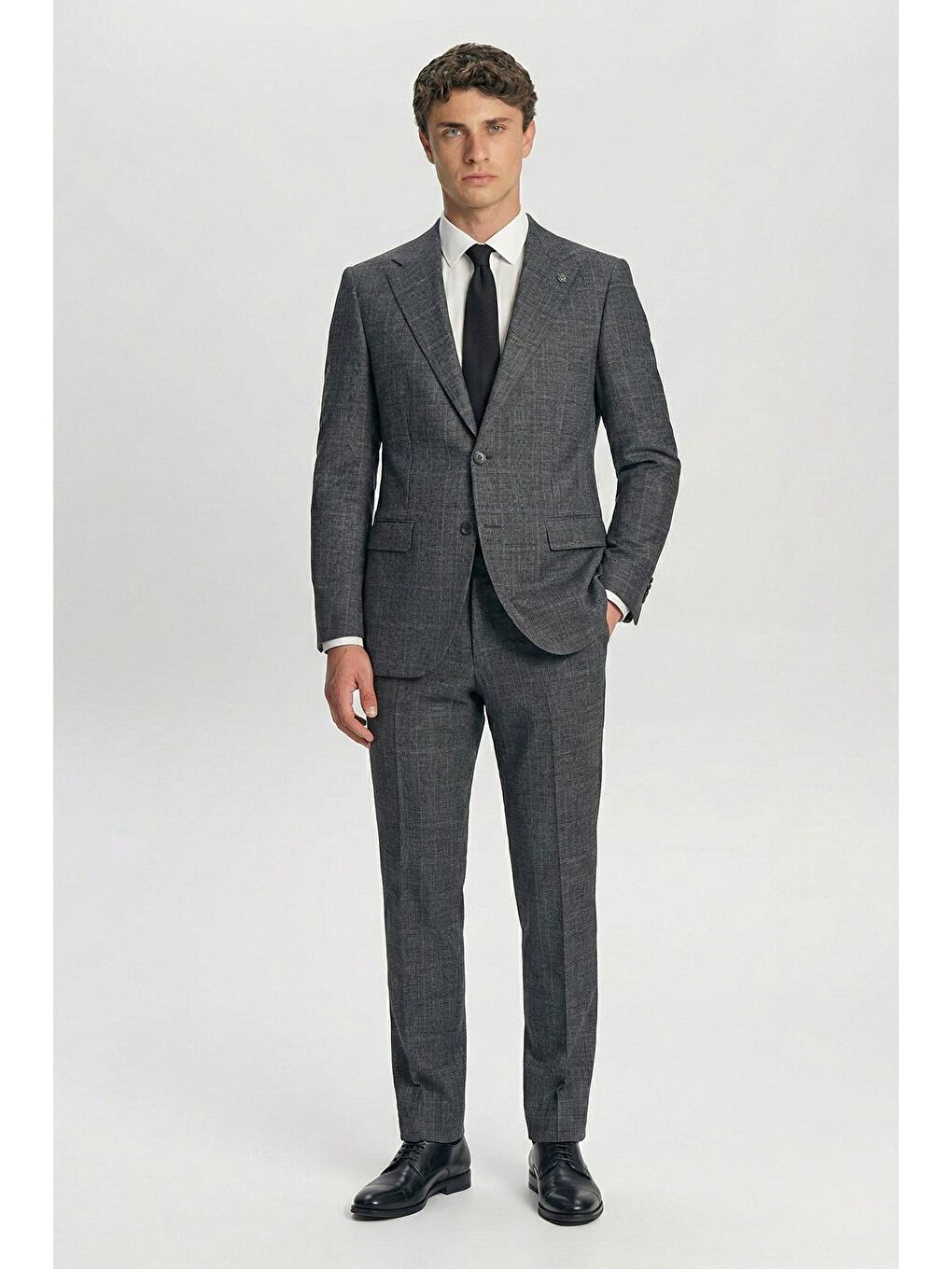 Gri Giotelli Füme 6 Drop Polyester Viskon Karışımlı Erkek Takım Elbise-1