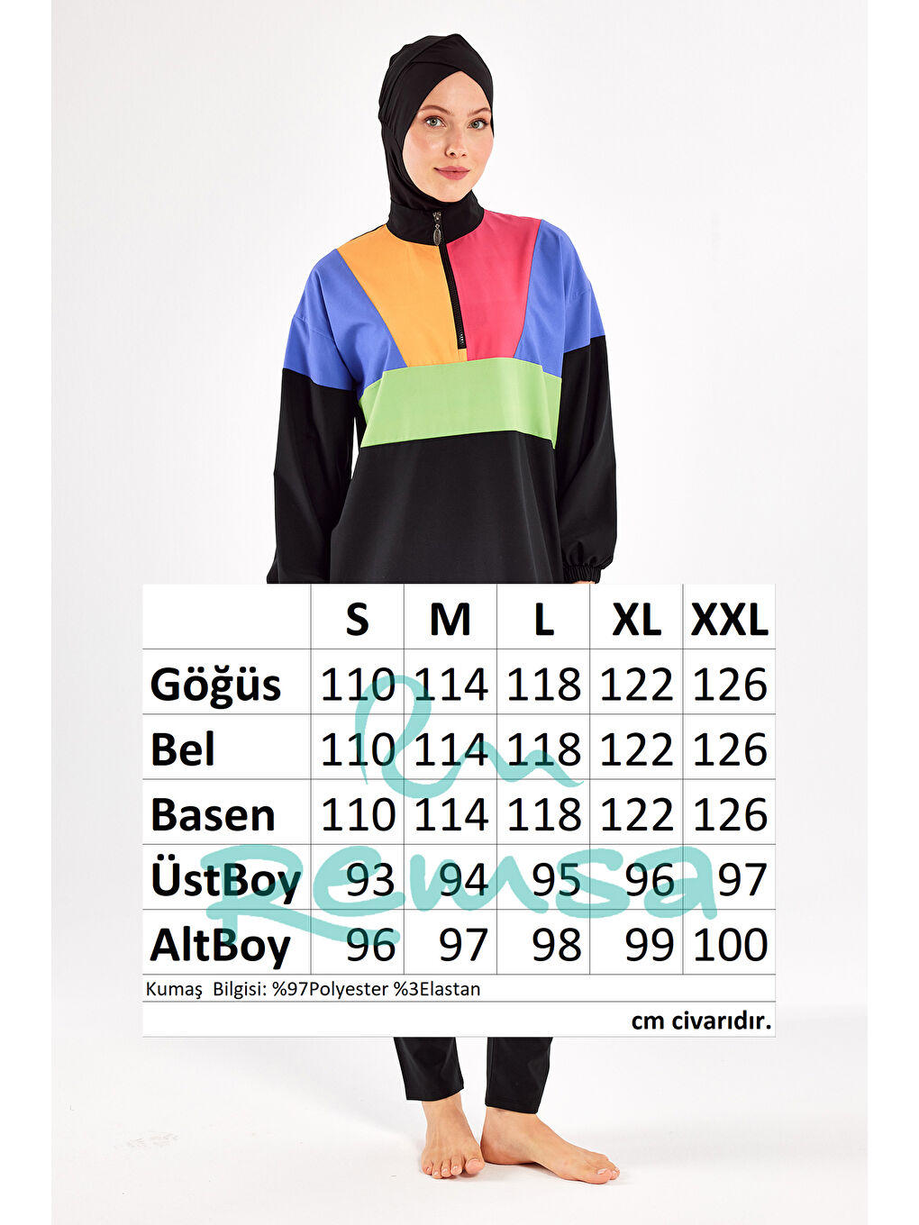 Spor Elastan Tam Kapalı Tesettür Mayo 1226 Siyah09-3