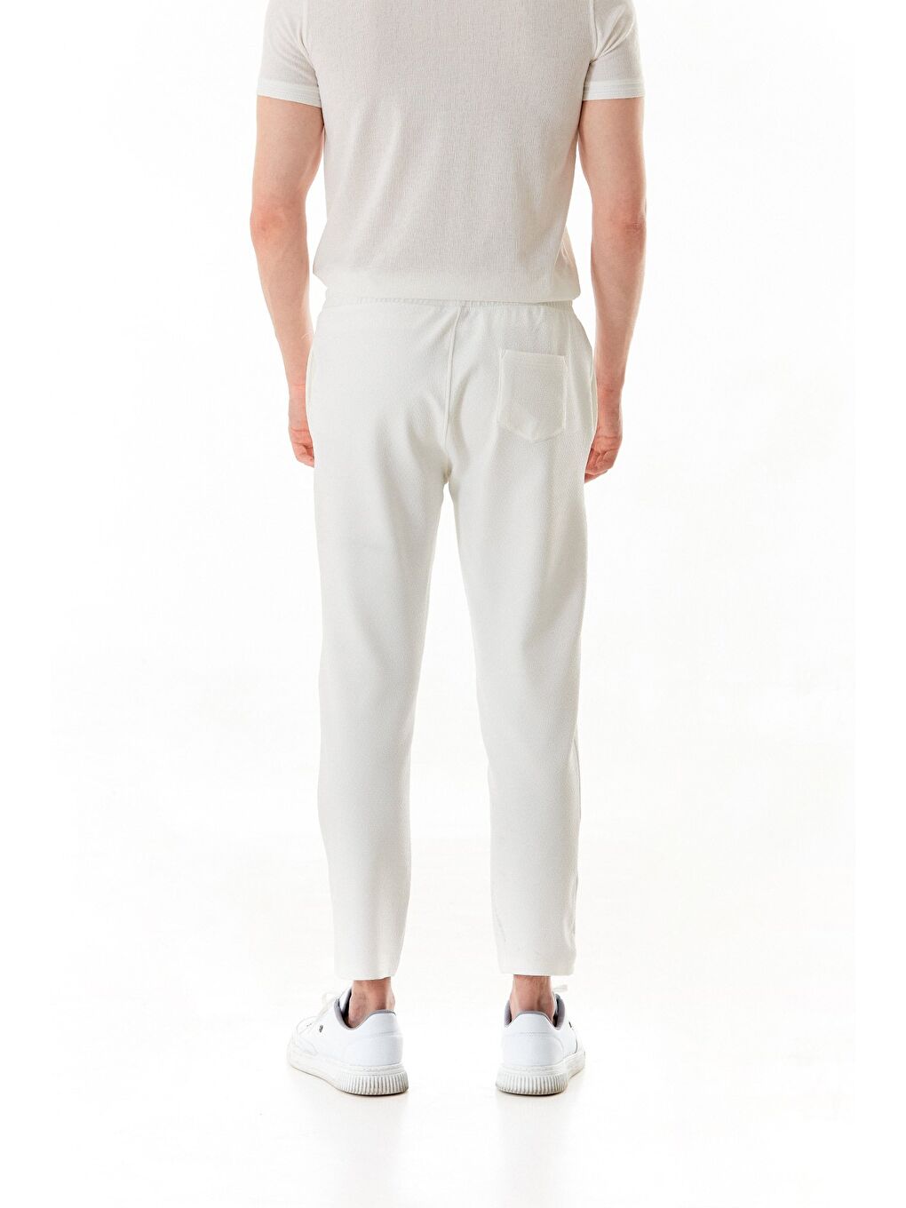 Ekru Waffle Kumaş Beli Lastikli Pantolon-3