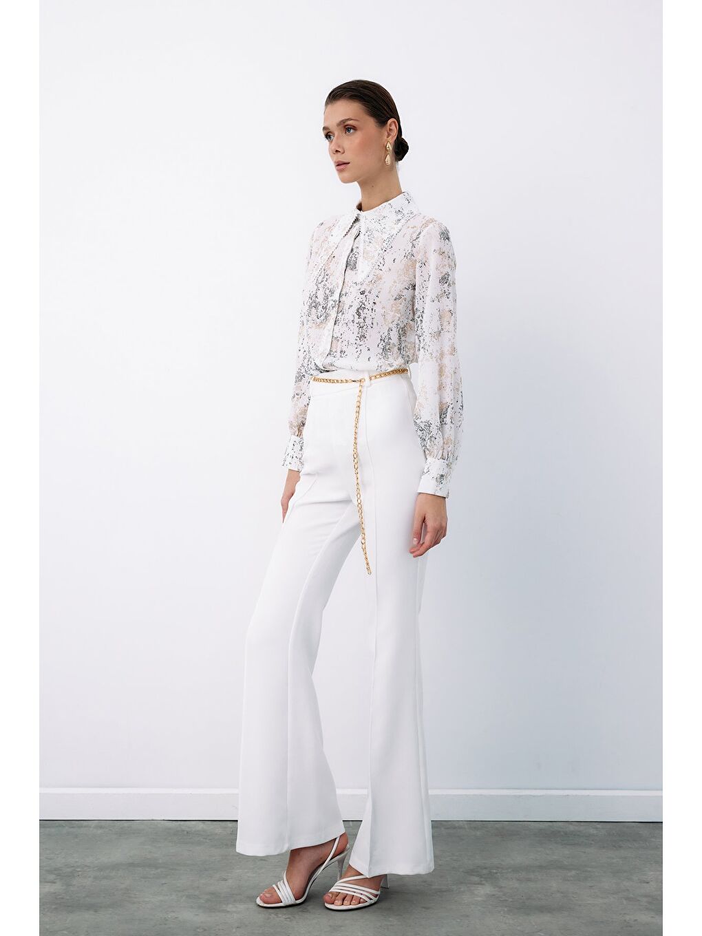 Lila Geniş İnci Yakalı Gömlek - Ekru-Gold-1