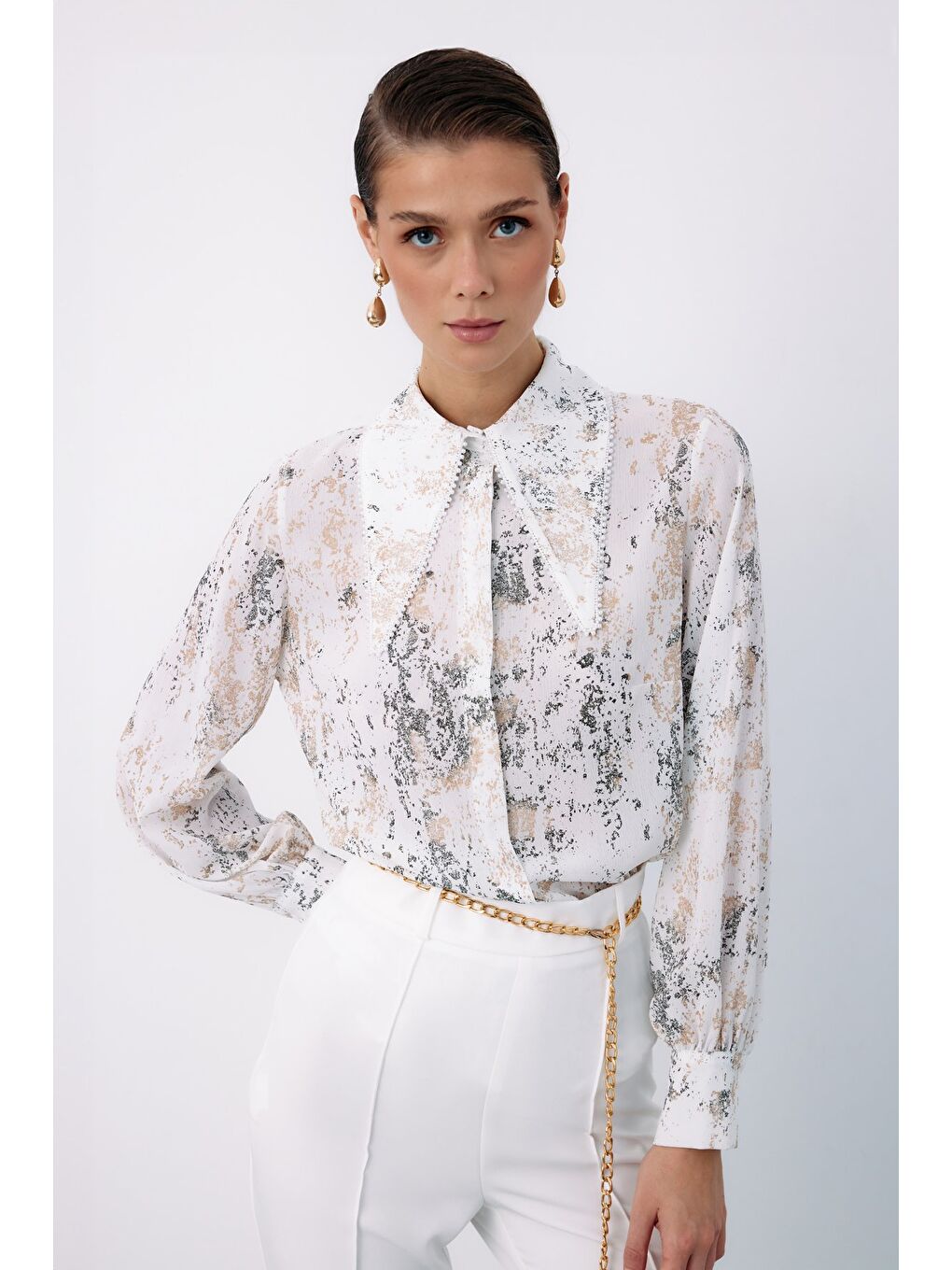 Lila Geniş İnci Yakalı Gömlek - Ekru-Gold-2