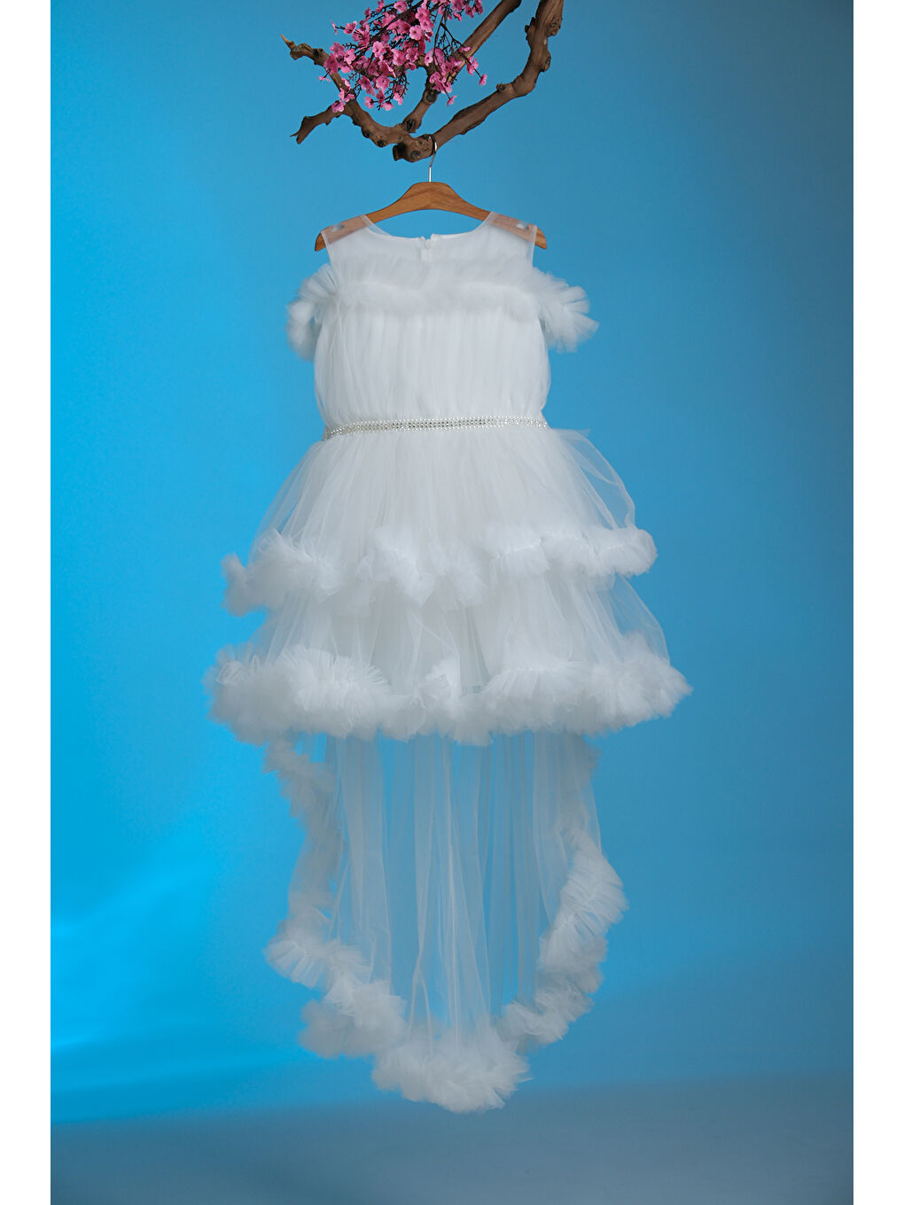 Beyaz Tüllü Fırfırlı Prenses Kız Çocuk Abiye ABY.2328