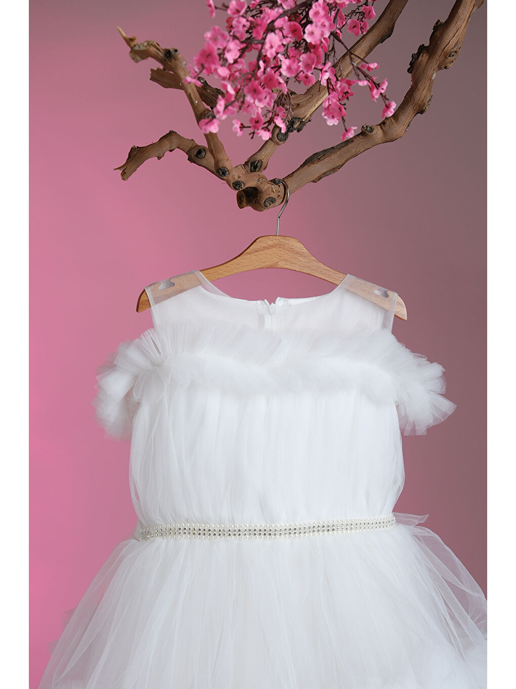 Beyaz Tüllü Fırfırlı Prenses Kız Çocuk Abiye ABY.2328-3