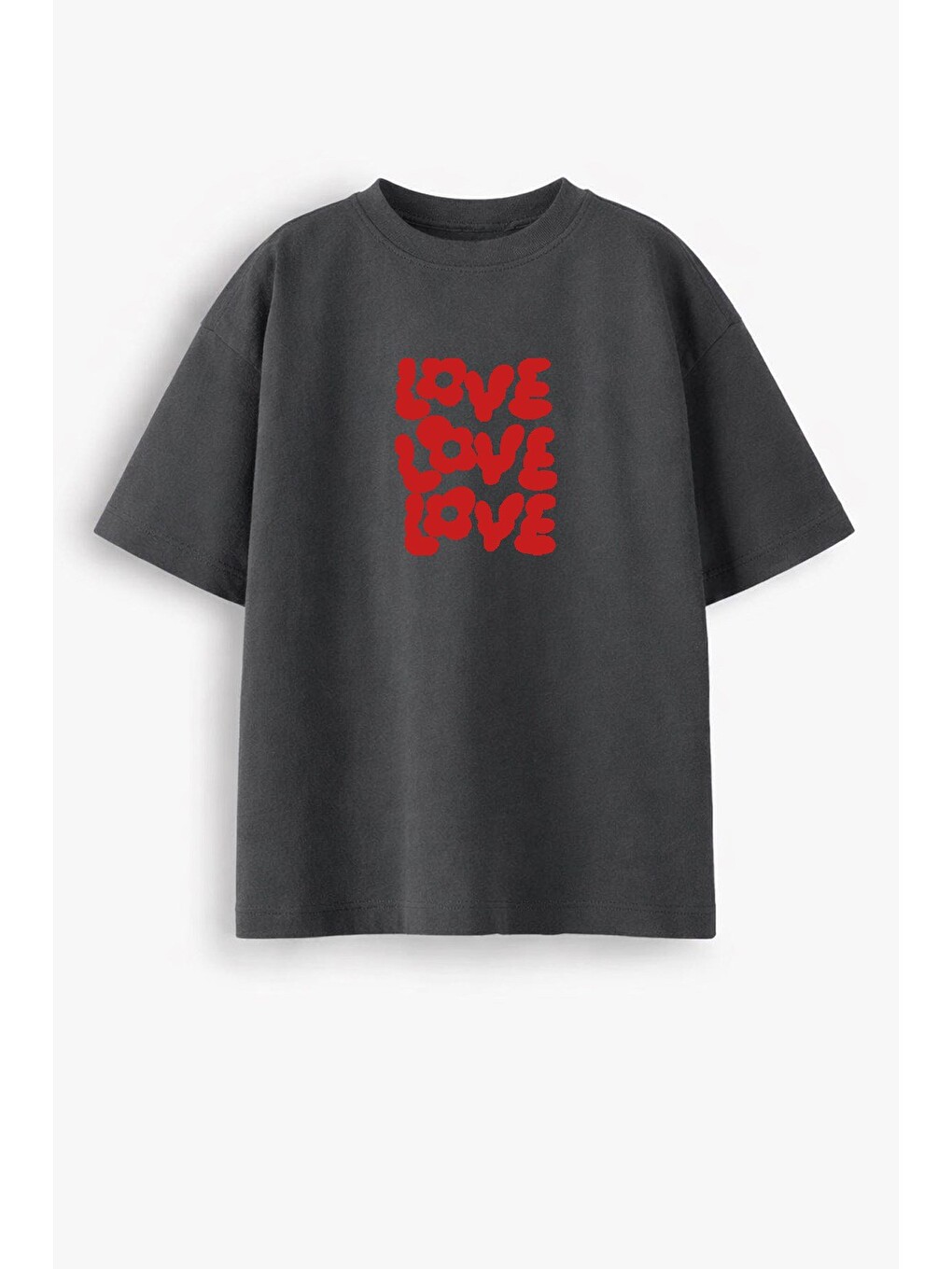 Ekru Kadın Premium Kumaş Love Baskılı Oversize T-shirt