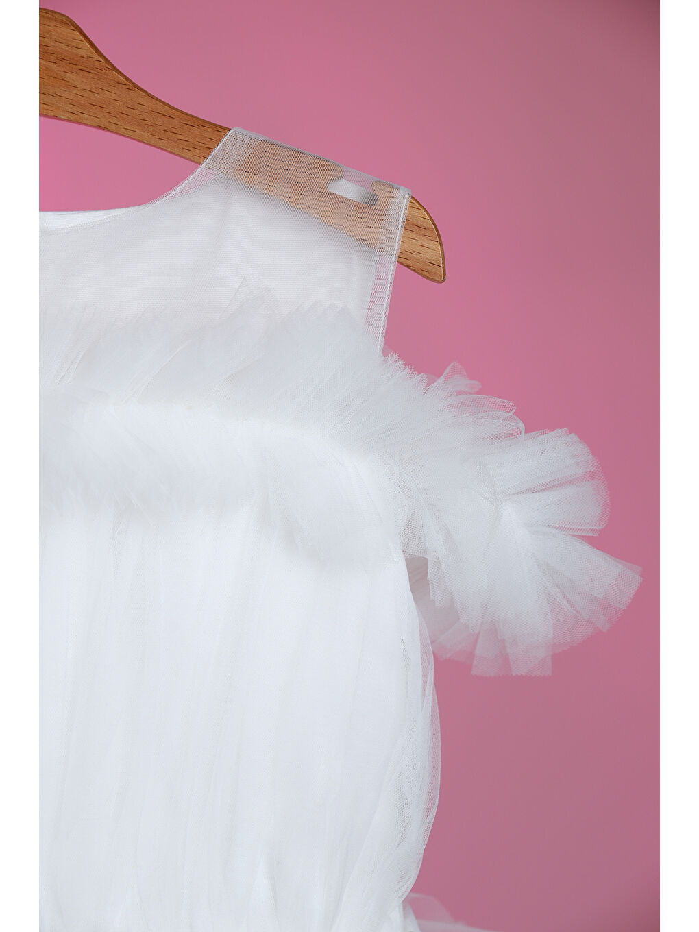 Beyaz Tüllü Fırfırlı Prenses Kız Çocuk Abiye ABY.2328-4