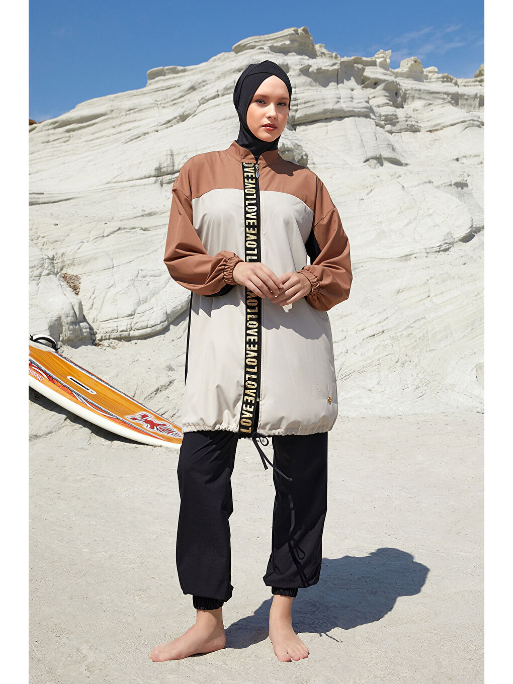 UV Korumalı Spor Elastan Tam Kapalı Tesettür Mayo 1211 Siyah10-1