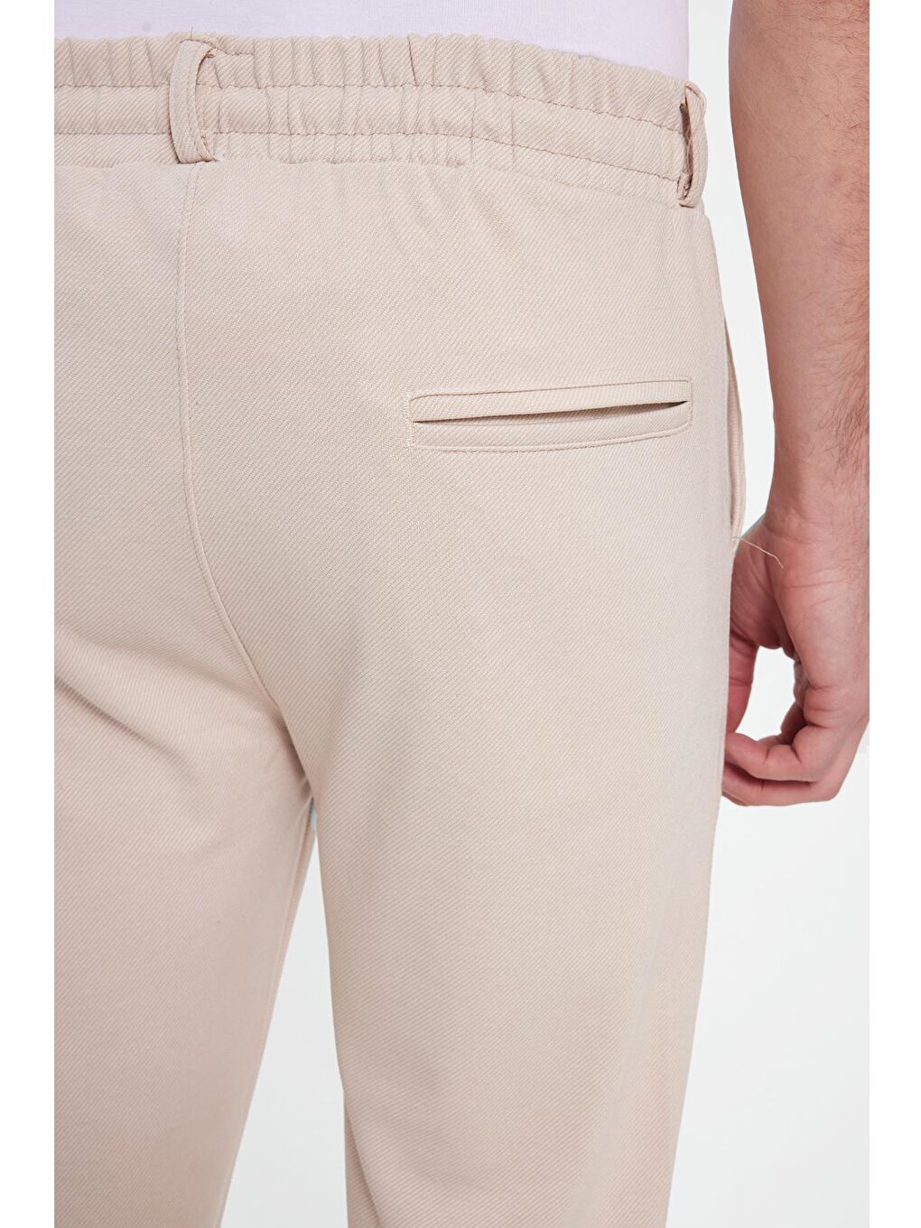 Erkek Slim Fit Pamuklu Beli Bağlamalı Yan Cepli Katlamalı Paça Jogger Bej Pantolon-4