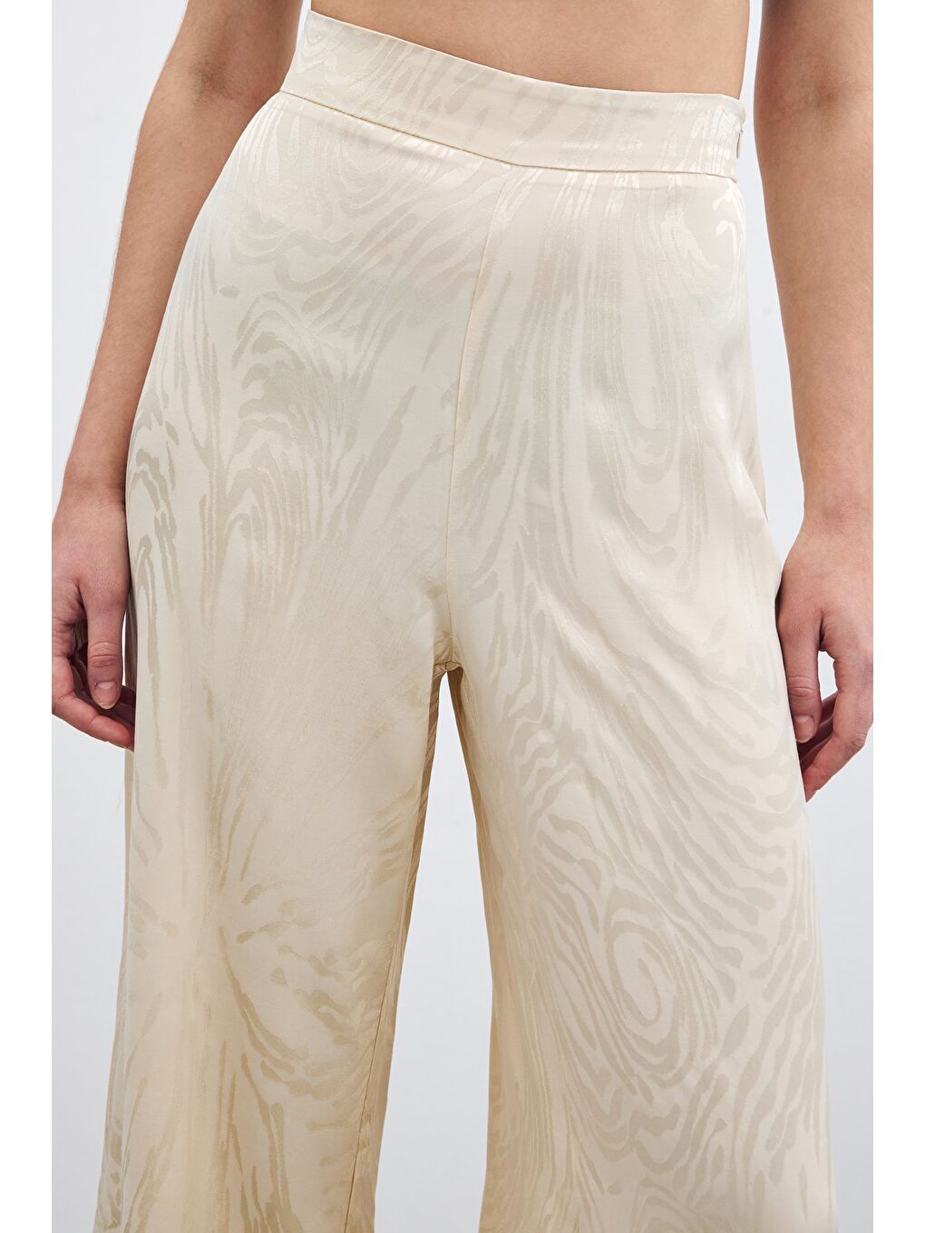 Bej Yüksek Bel Desenli Pantolon - Taş-5