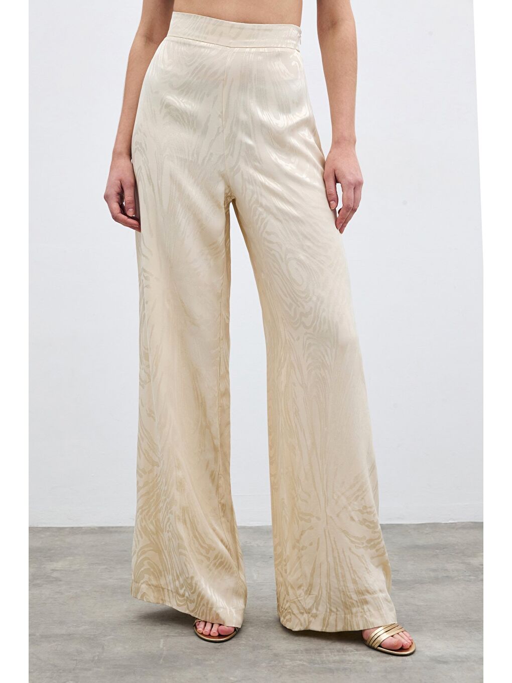 Bej Yüksek Bel Desenli Pantolon - Taş-6