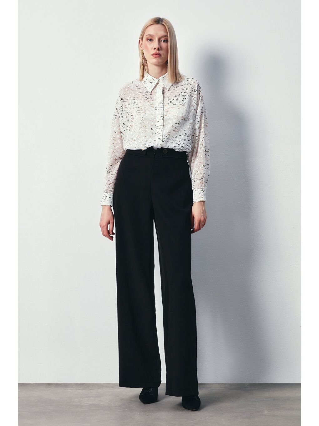 Lila Varaklı Geniş Gömlek - Ekru-Gold-3