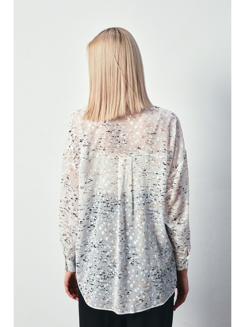 Lila Varaklı Geniş Gömlek - Ekru-Gold-5