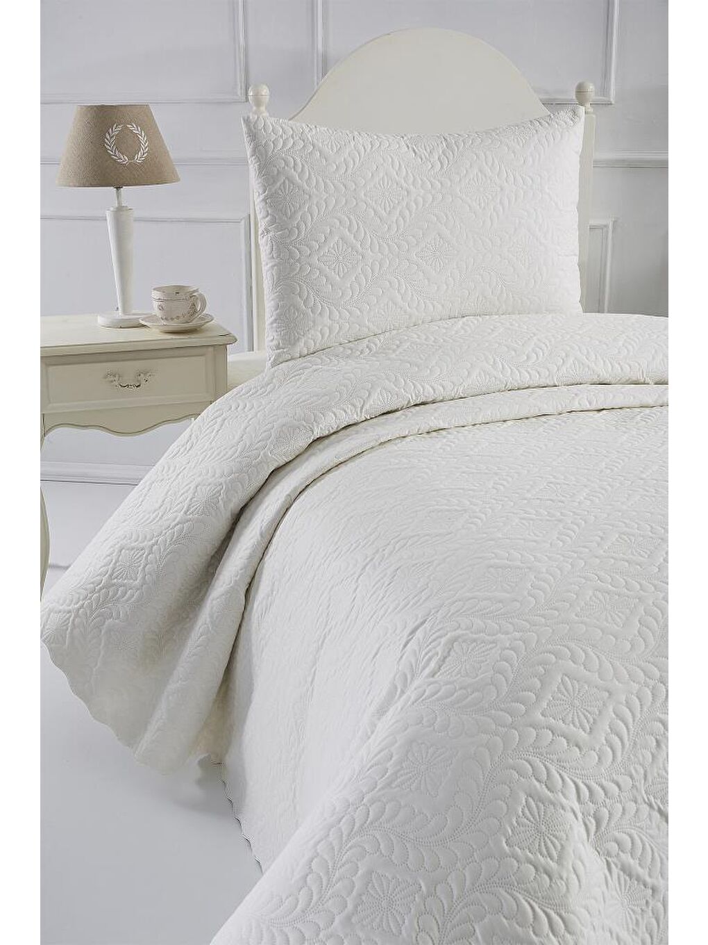 Ekru Ultrasonik Kapitoneli Elite Tek Kişilik Yatak Örtüsü Krem-2