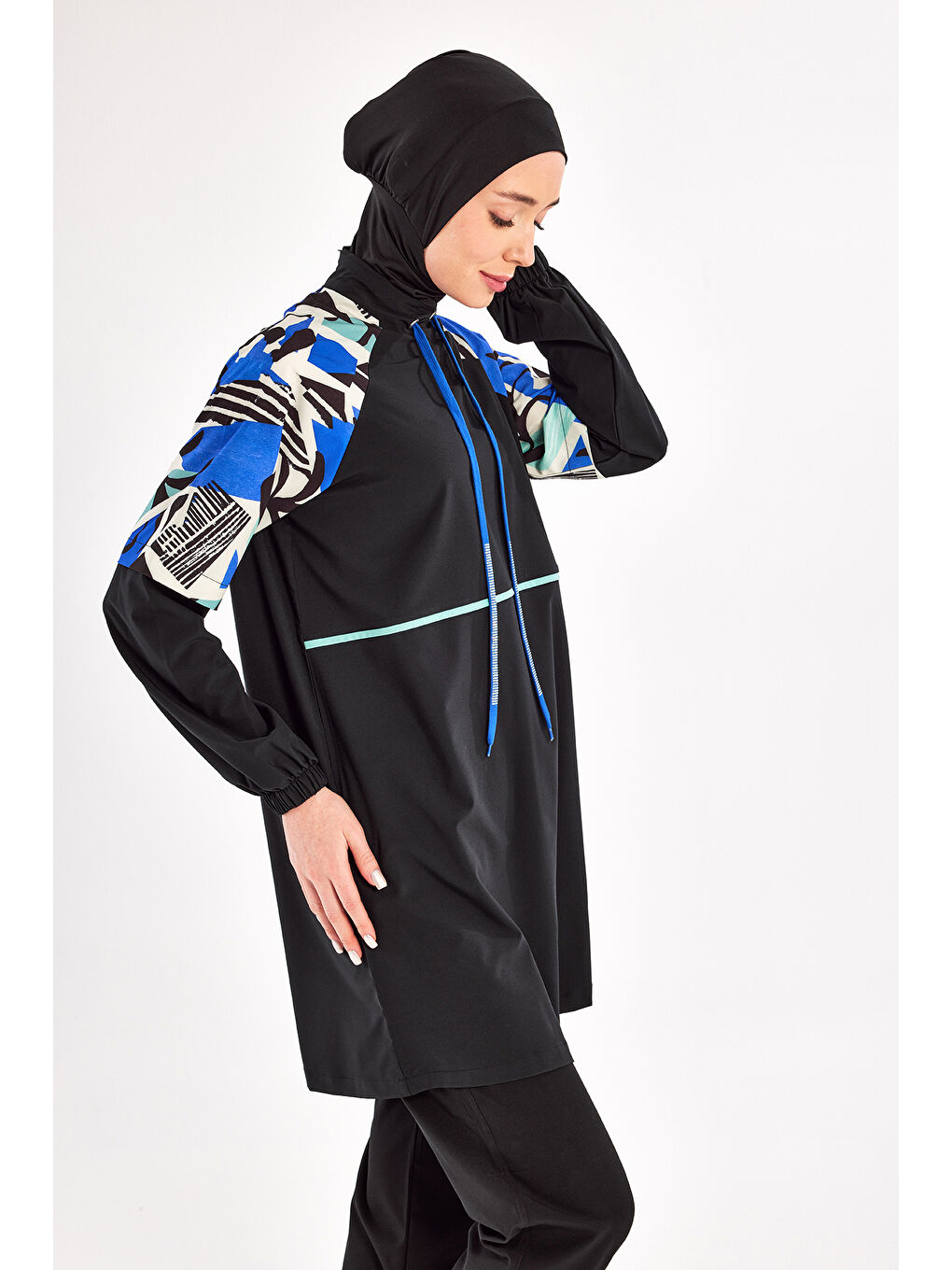 Spor Elastan Tam Kapalı Tesettür Mayo 1225 Siyah11-2