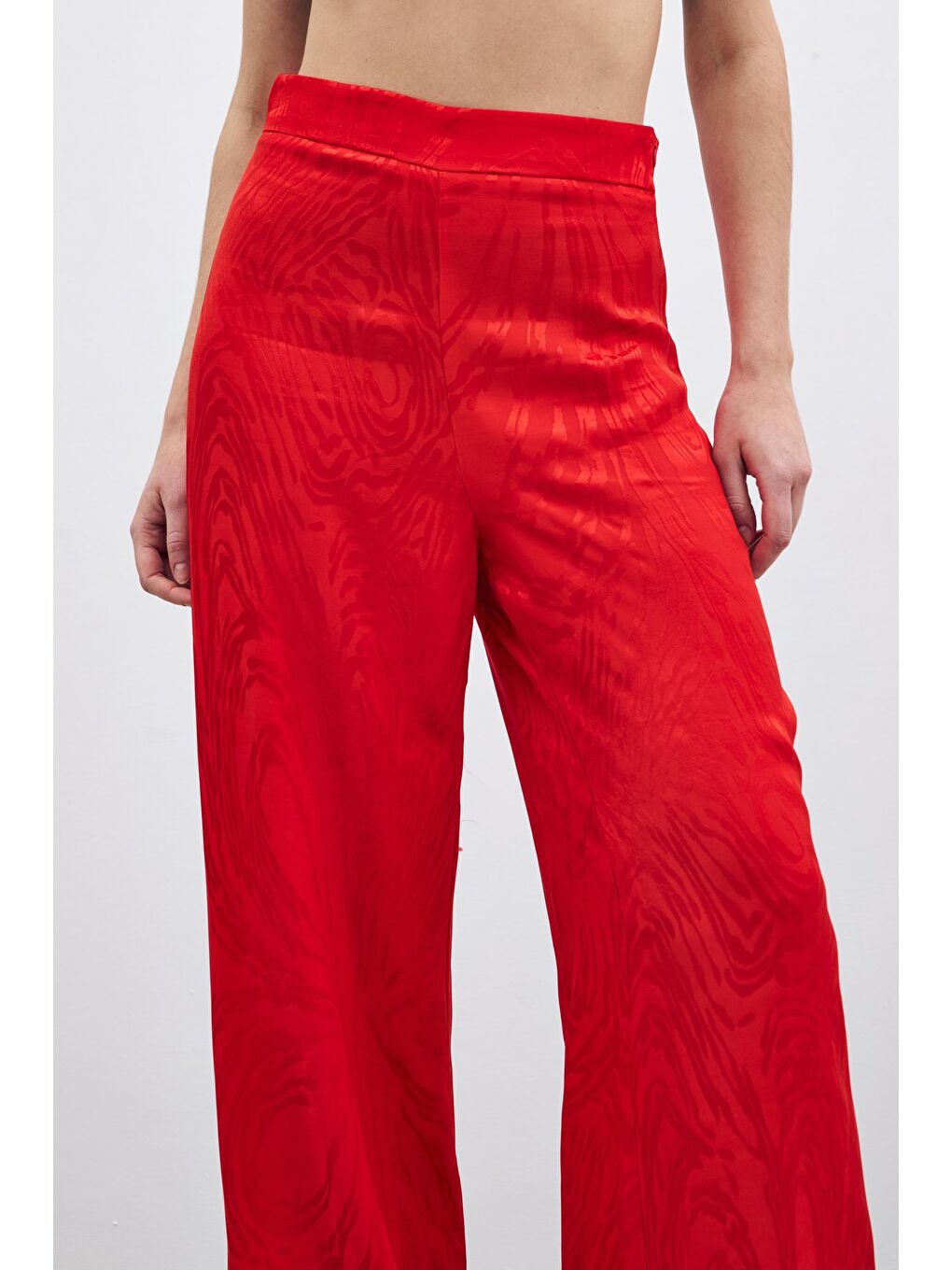 Yüksek Bel Desenli Pantolon - Kırmızı-4