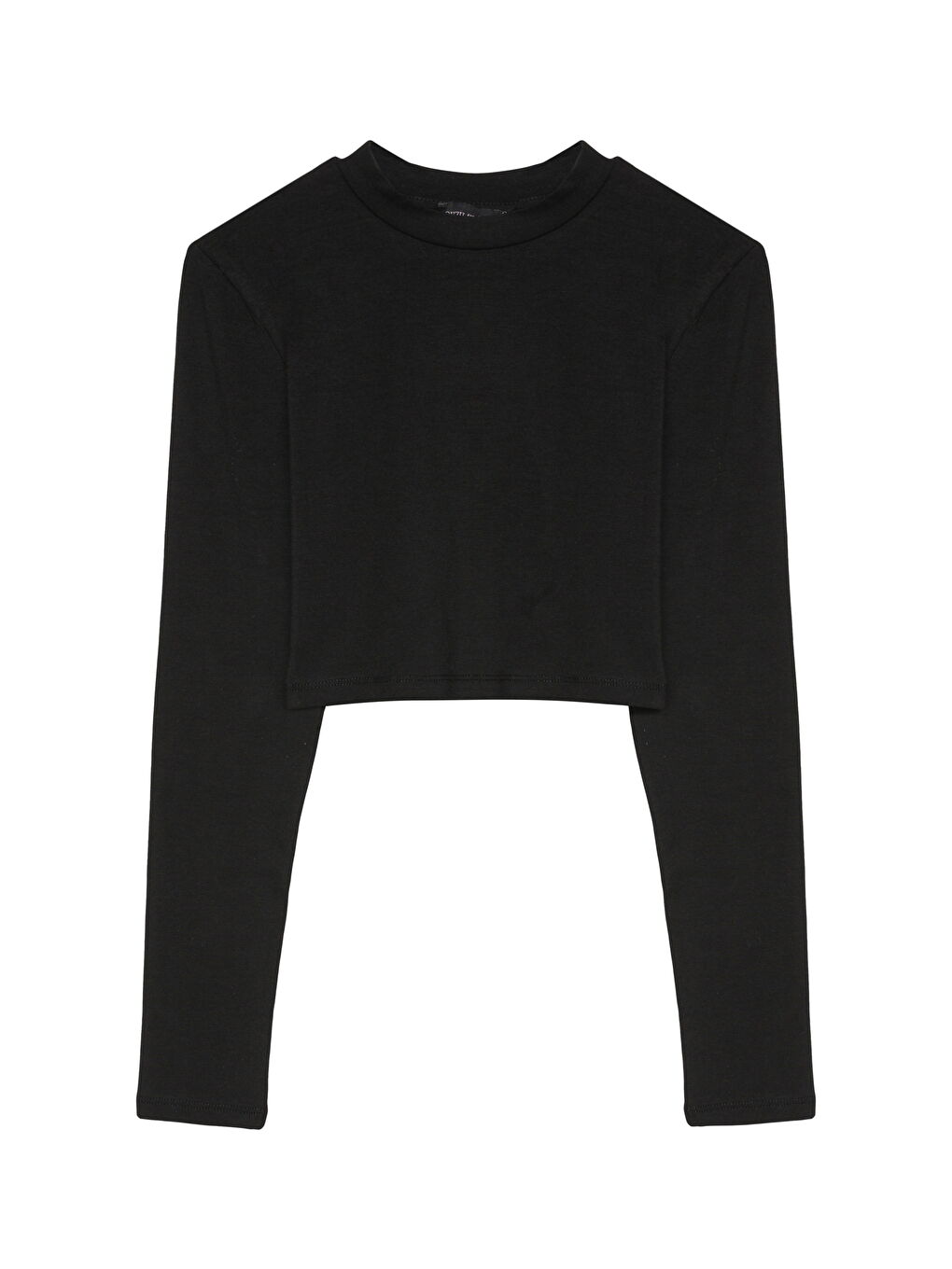 Bisiklet Yaka Uzun Kol Basic Crop Tişört Siyah-1