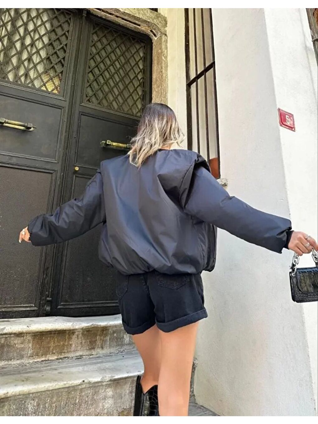 Düz Bomber Ceket - Siyah-1