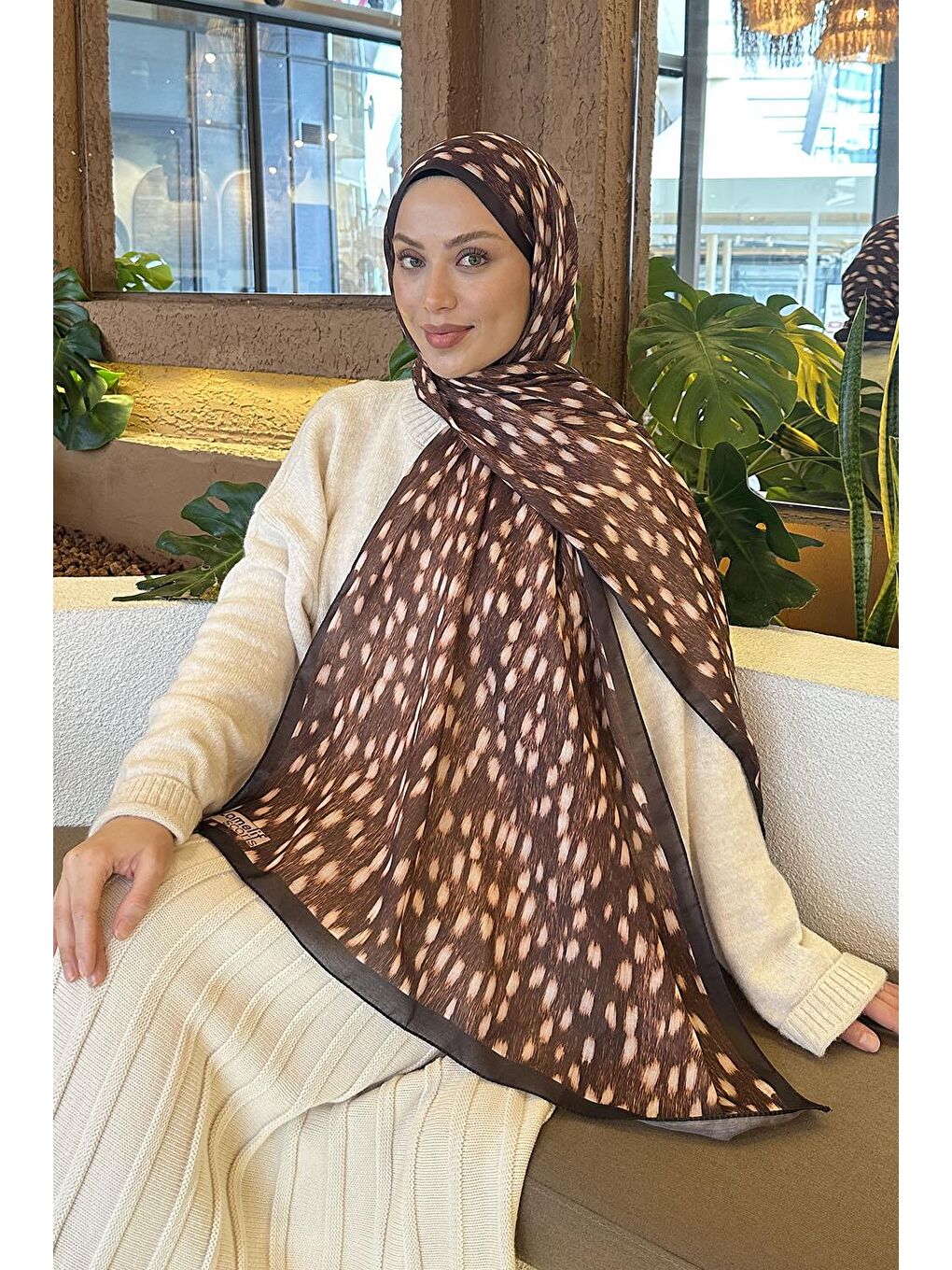 Ceylan Desen Soft Şal Kahverengi-1