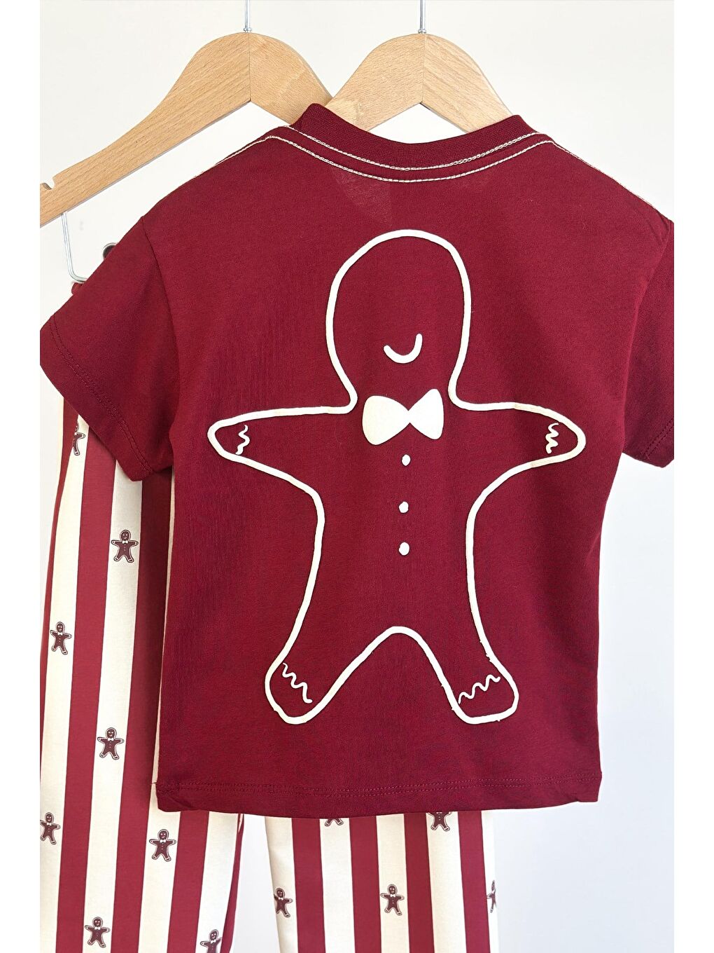 Kız Çocuk Pamuklu Bordo Kurabiye Baskılı T-Shirt Ve Eşofman Alt Üst Takım-5