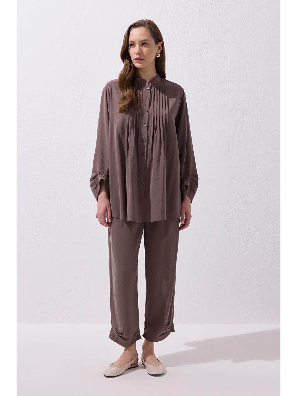 Kahverengi Merly Gömlek Pantolon Takım Toprak