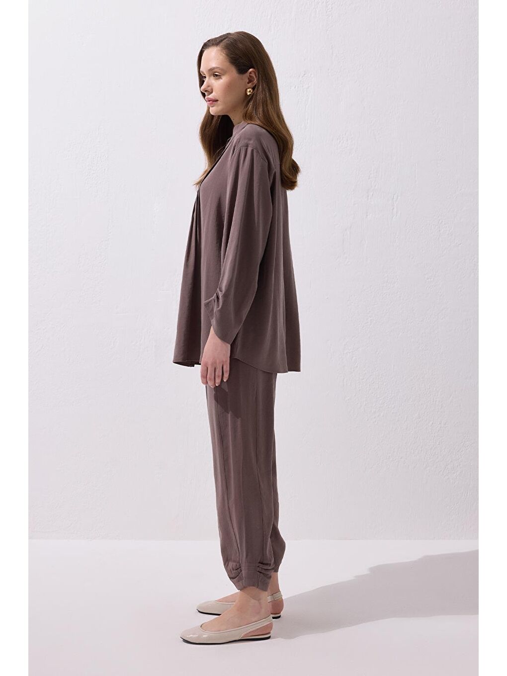 Kahverengi Merly Gömlek Pantolon Takım Toprak-1