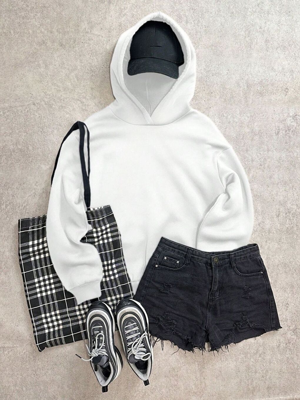 Kadın Beyaz Rock The World Baskılı Oversize Kapüşonlu Sweatshirt Hoodie-2