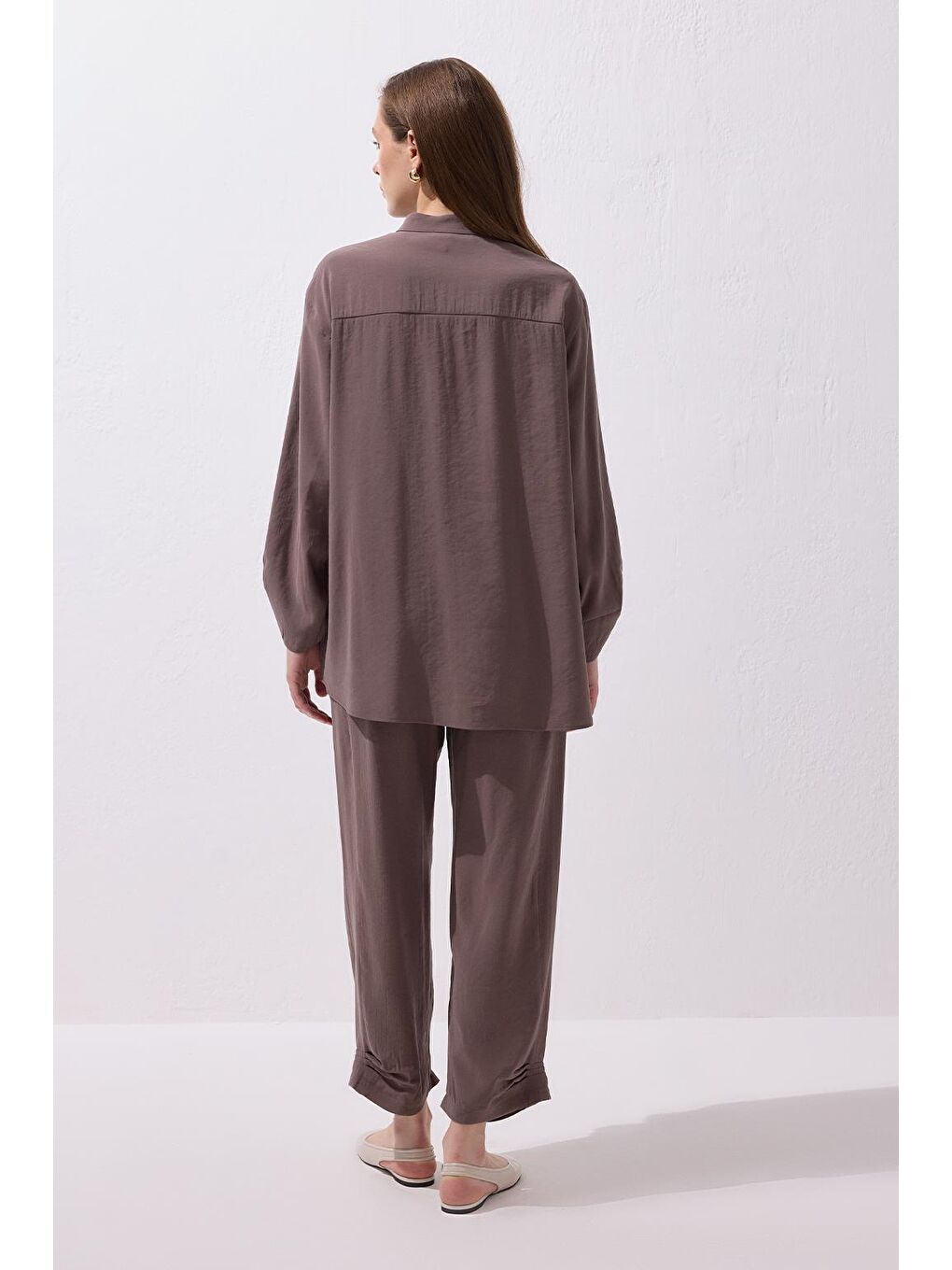 Kahverengi Merly Gömlek Pantolon Takım Toprak-3